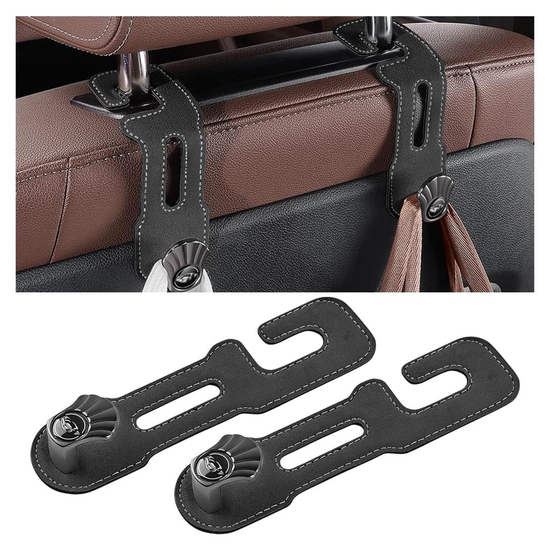 Ganchos para Reposacabezas KHGUZ - 2 Piezas Metal y Cuero Negro