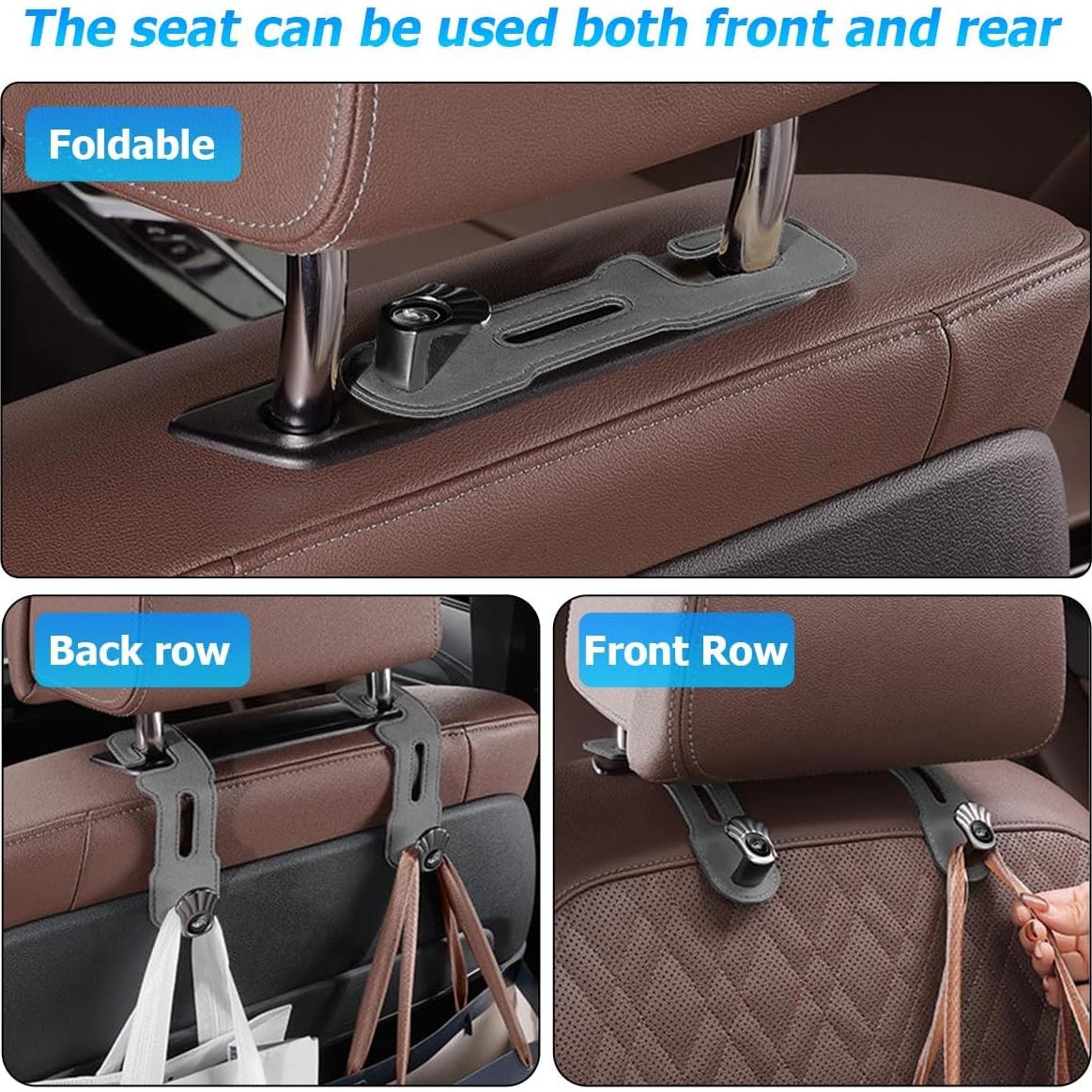 Ganchos para Reposacabezas KHGUZ - 2 Piezas Metal y Cuero Negro