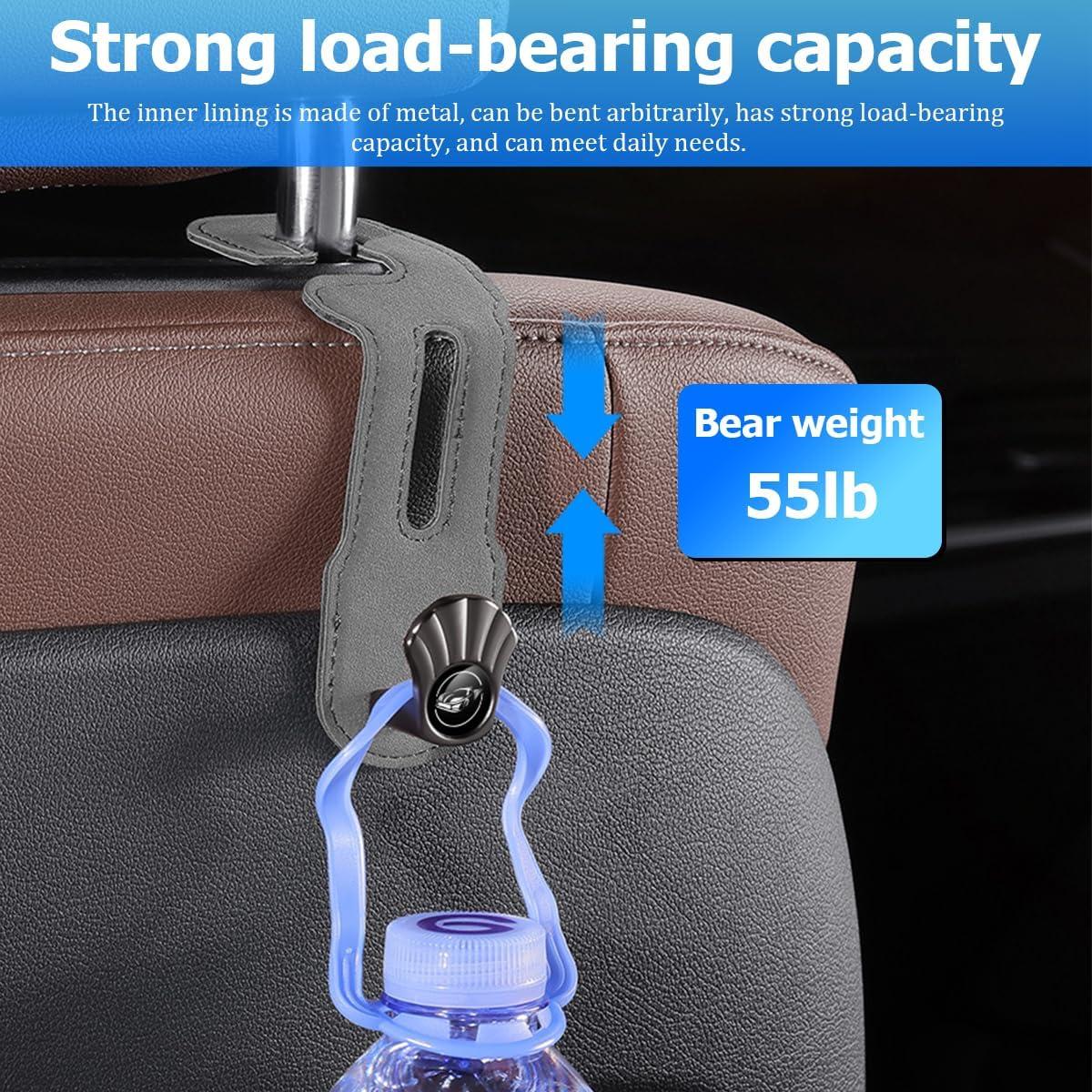 Ganchos para Reposacabezas KHGUZ - 2 Piezas Metal y Cuero Negro