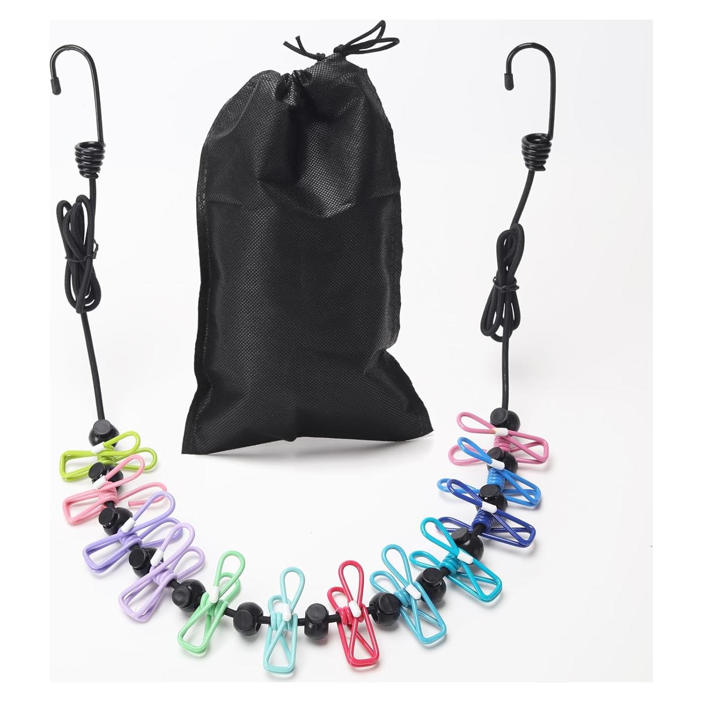 Cuerda de Viaje Ajustable Nylon con 12 Clips y 13 Perlas Antideslizantes