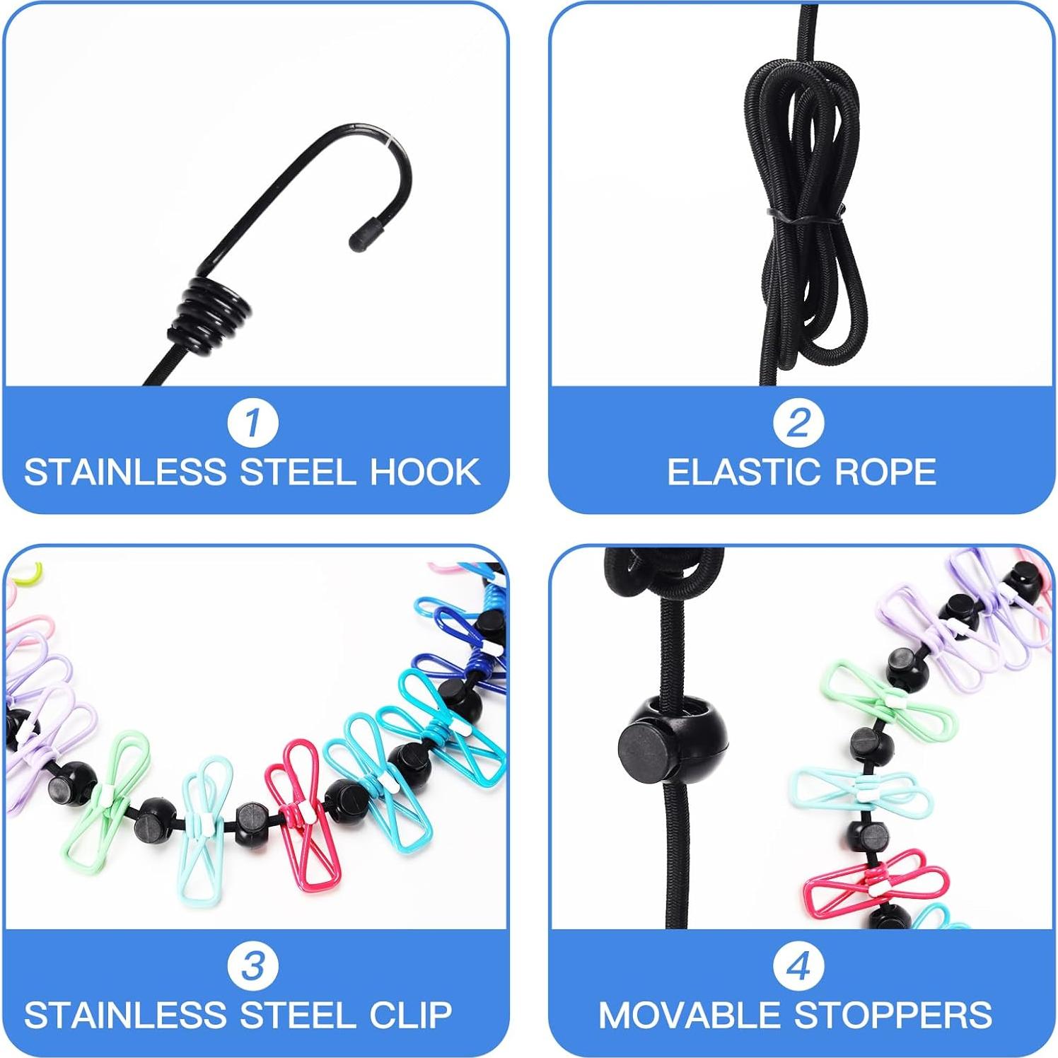 Cuerda de Viaje Ajustable Nylon con 12 Clips y 13 Perlas Antideslizantes