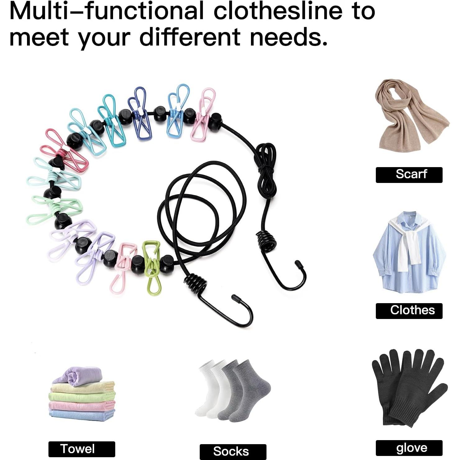 Cuerda de Viaje Ajustable Nylon con 12 Clips y 13 Perlas Antideslizantes