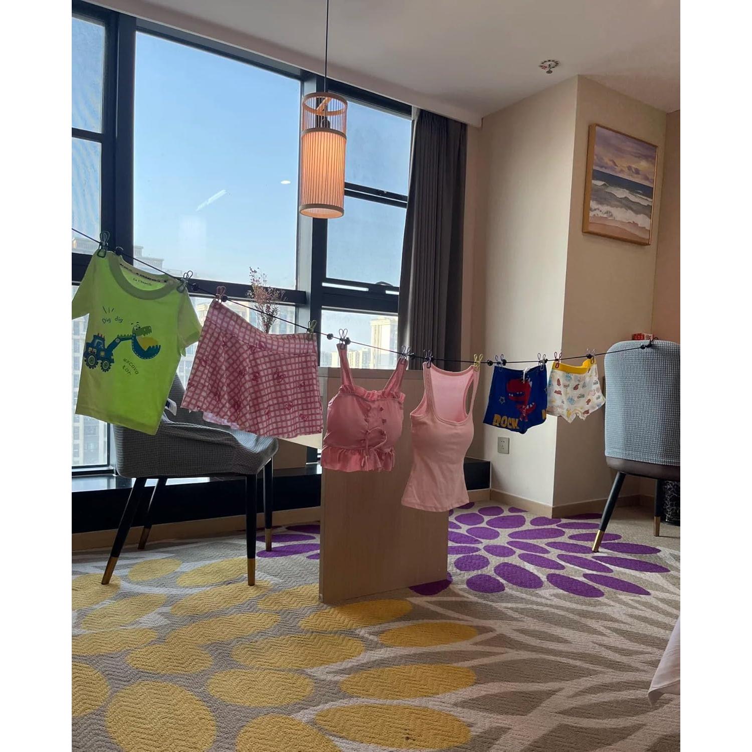 Cuerda de Viaje Ajustable Nylon con 12 Clips y 13 Perlas Antideslizantes