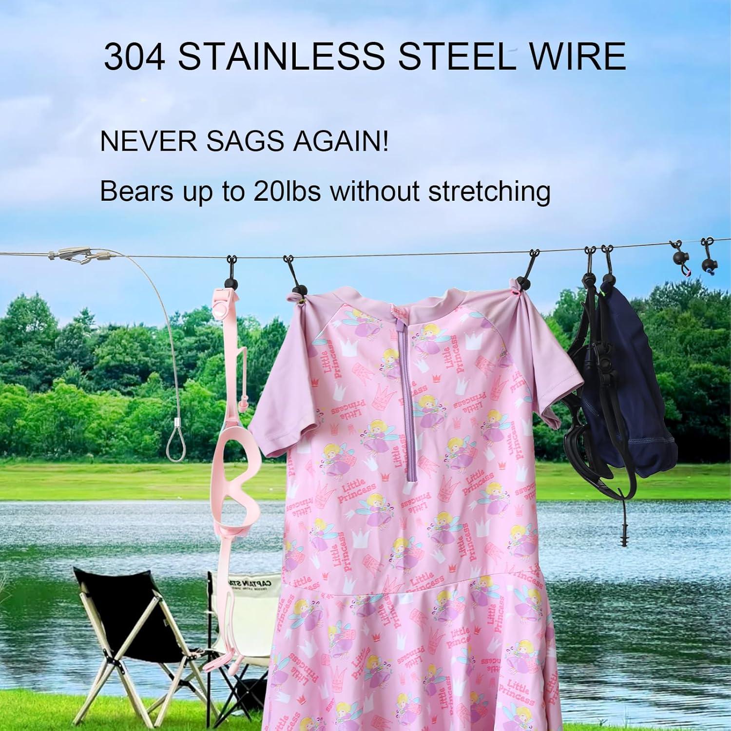 Línea de Ropa de Camping AIFOTO 3.66m Soporta 9.07kg Ajustable