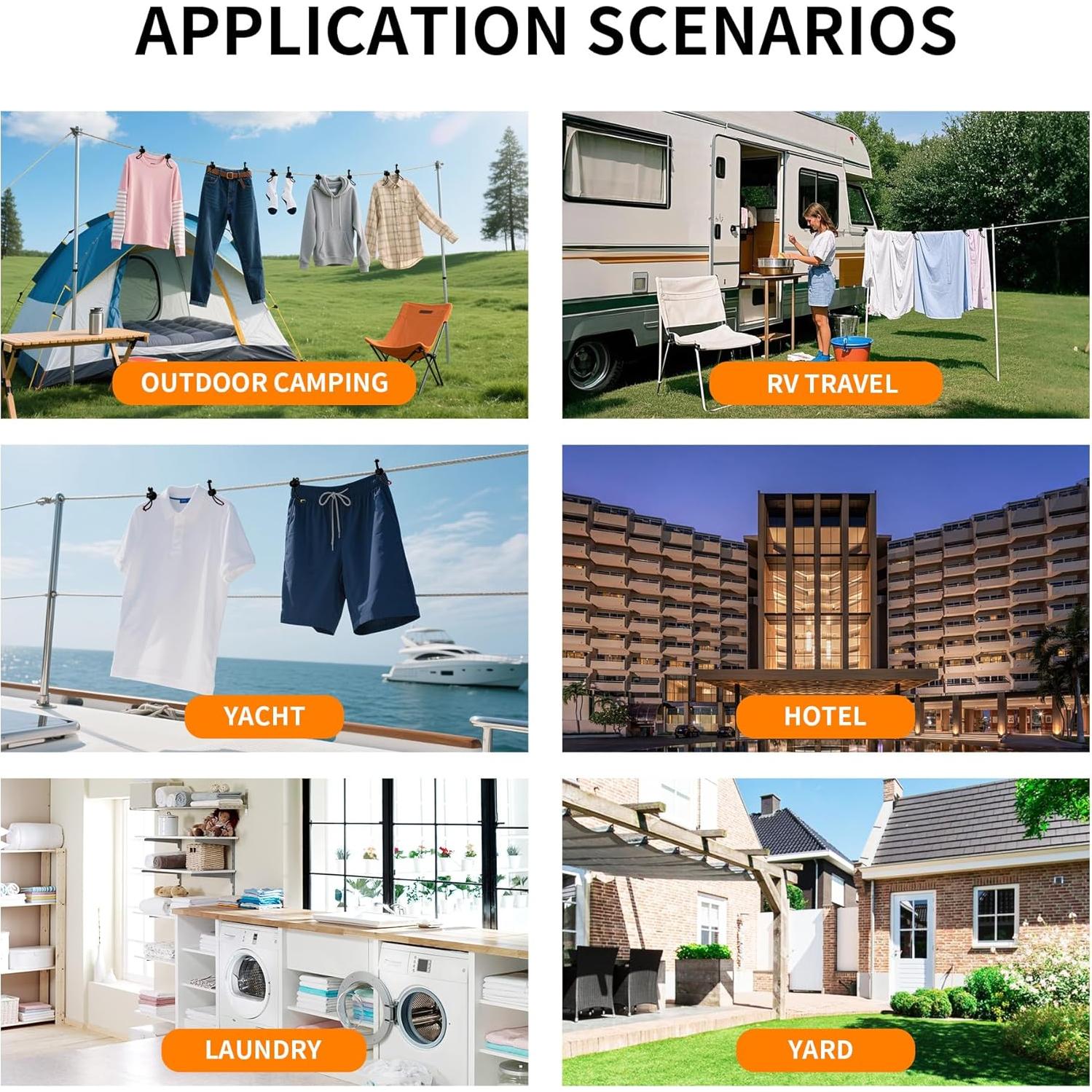 Línea de Ropa de Camping AIFOTO 3.66m Soporta 9.07kg Ajustable