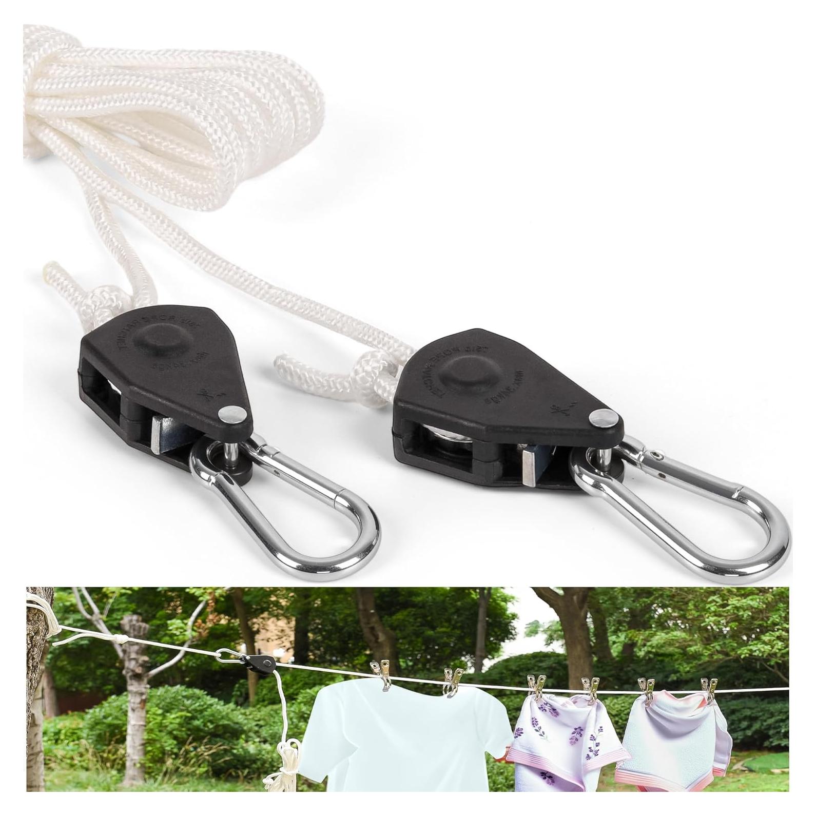 Cuerda de Ropa Retráctil Hetjosee 5m con Poleas y Mosquetón