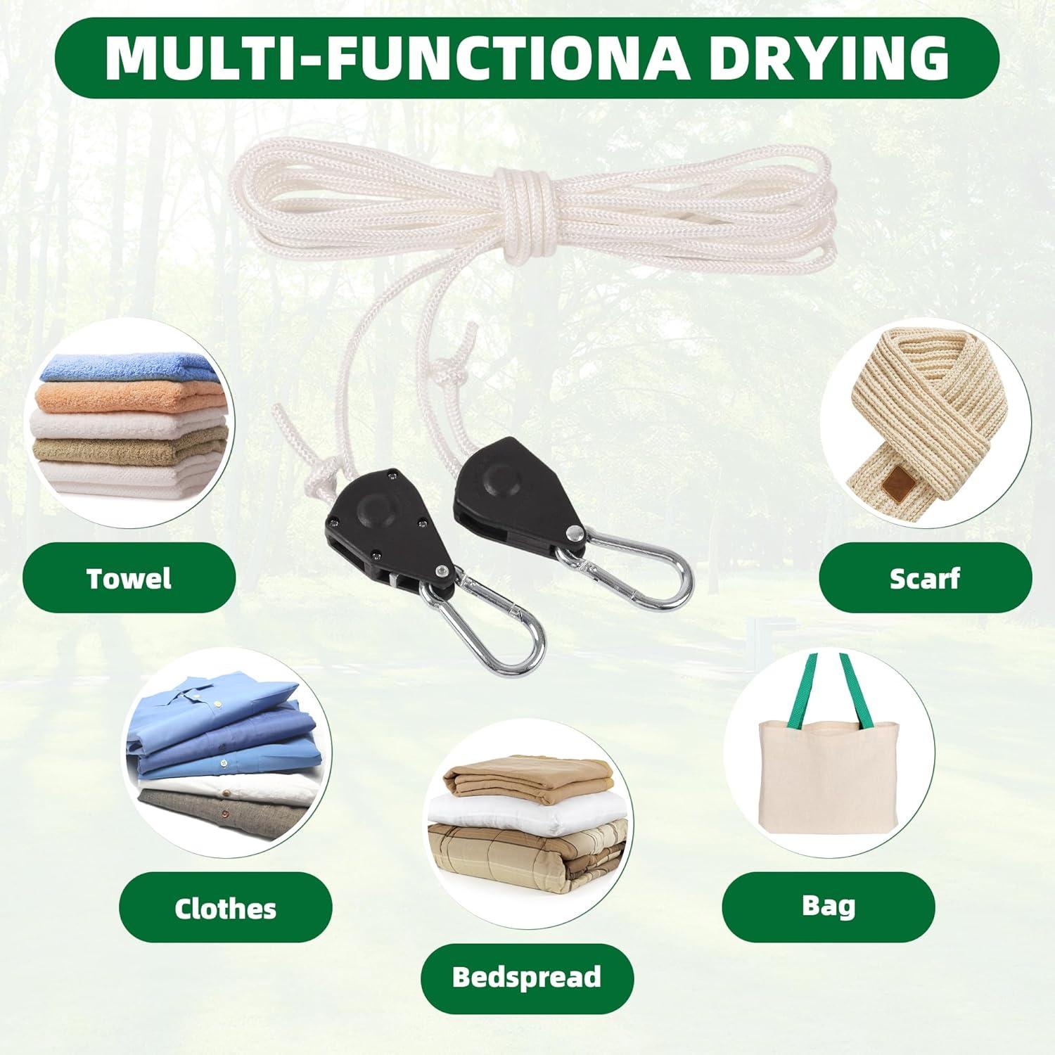 Cuerda de Ropa Retráctil Hetjosee 5m con Poleas y Mosquetón