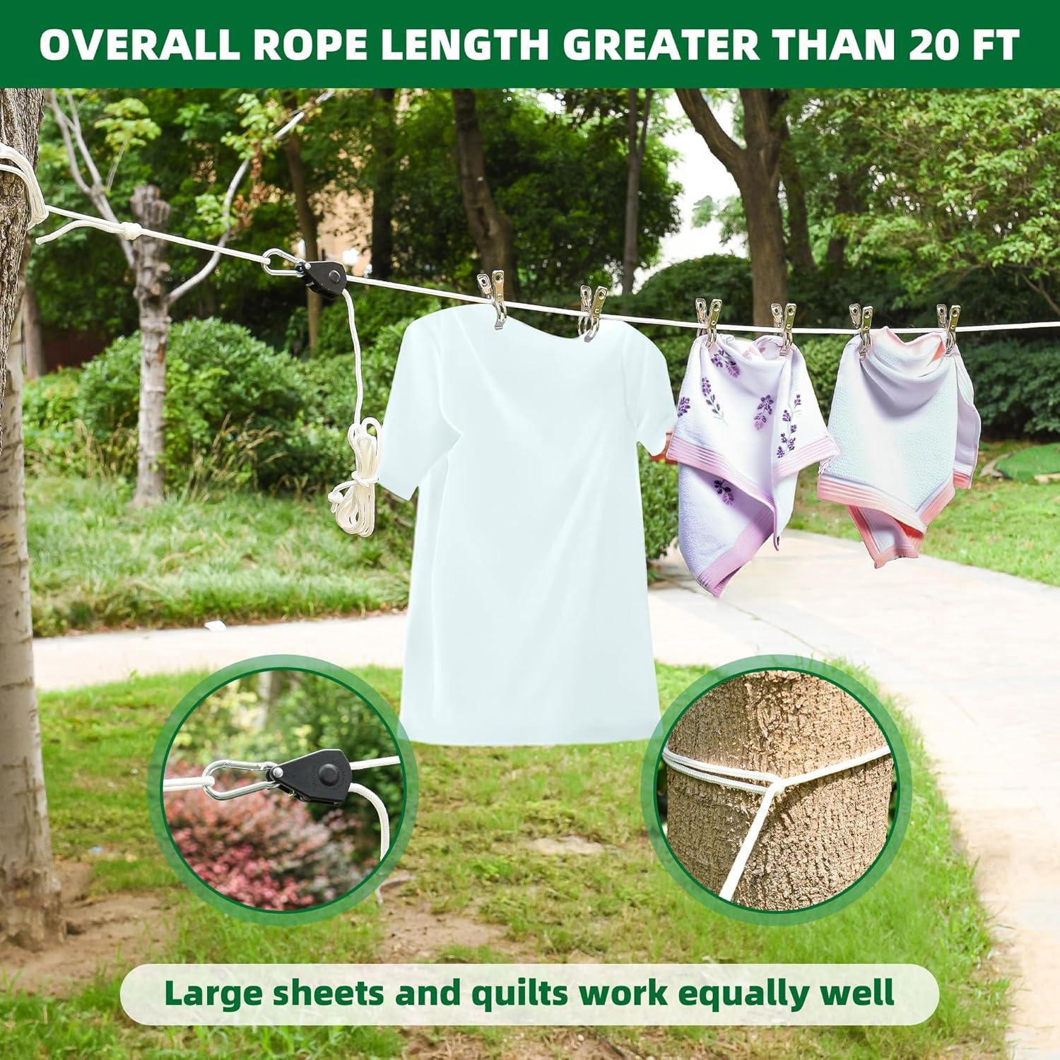 Cuerda de Ropa Retráctil Hetjosee 5m con Poleas y Mosquetón