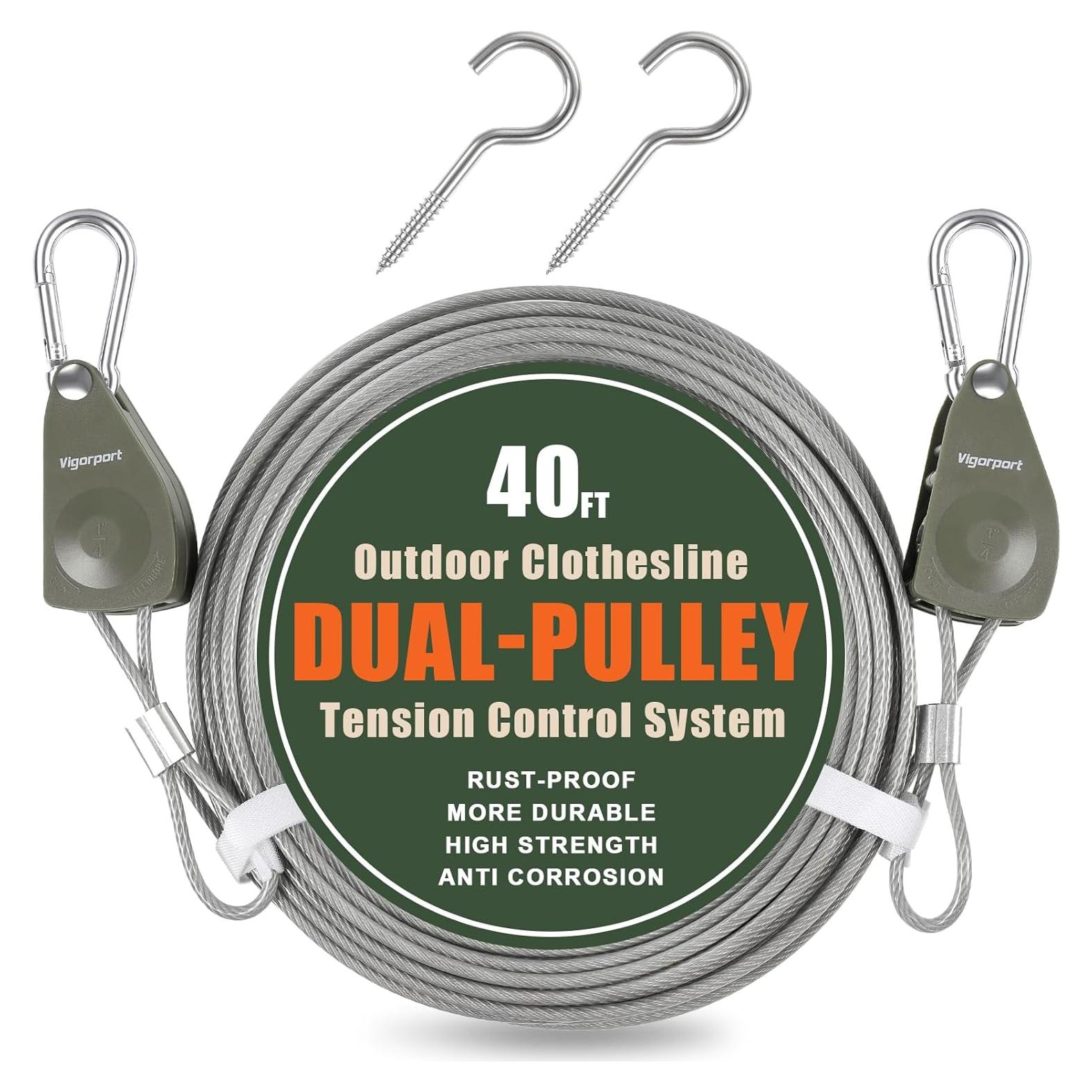 Línea de Ropa Portátil Vigorport 12.19m con Polea Doble