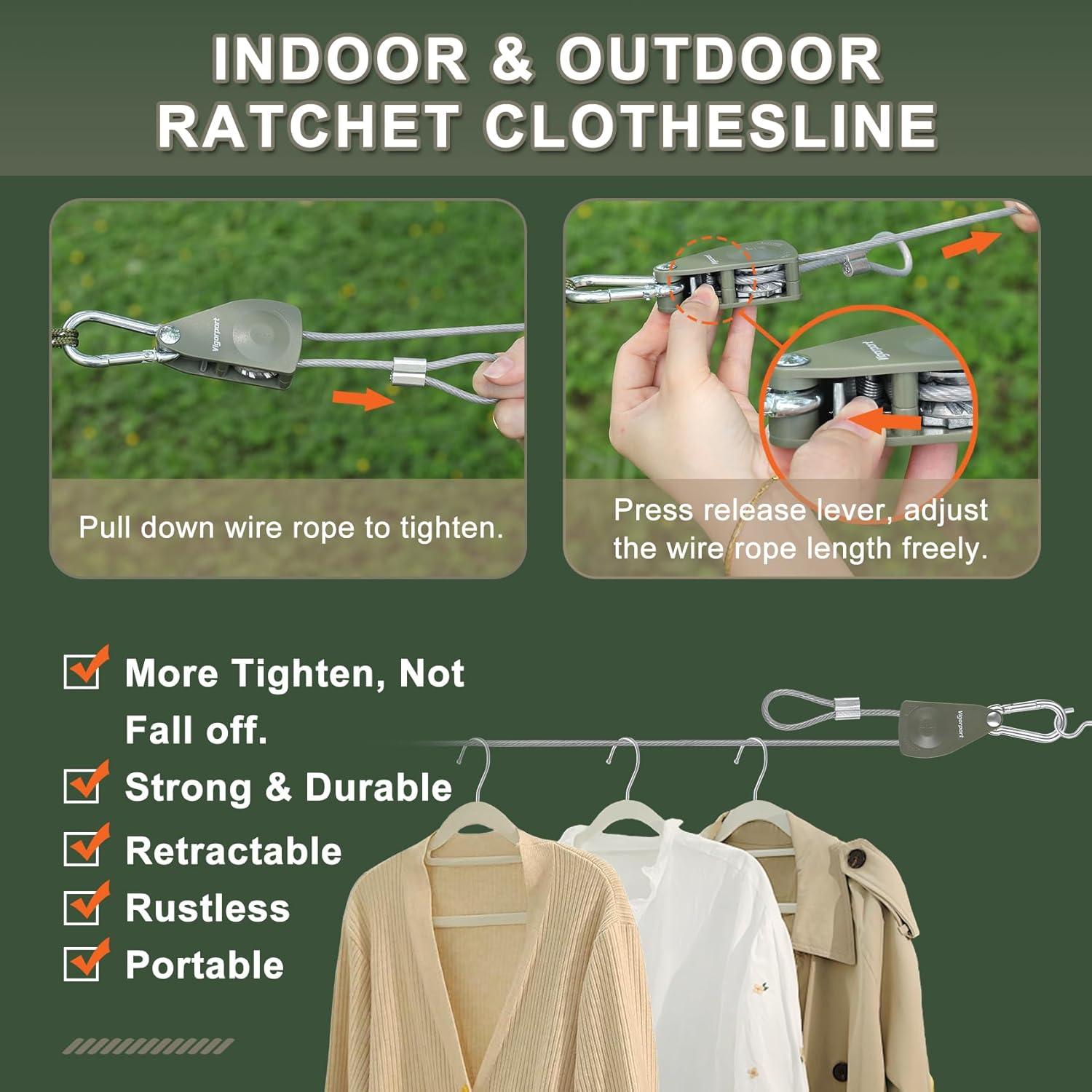 Línea de Ropa Portátil Vigorport 12.19m con Polea Doble