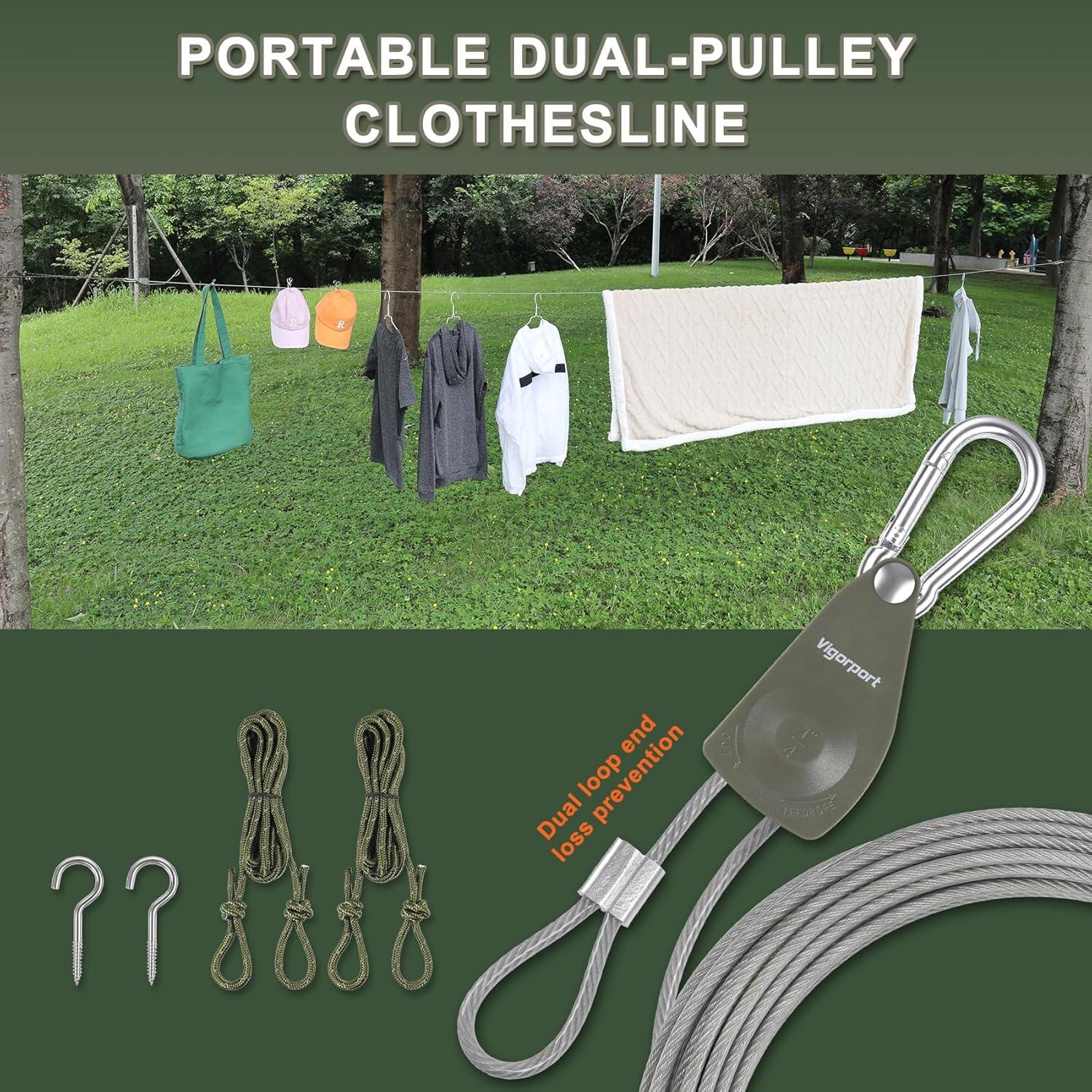 Línea de Ropa Portátil Vigorport 12.19m con Polea Doble