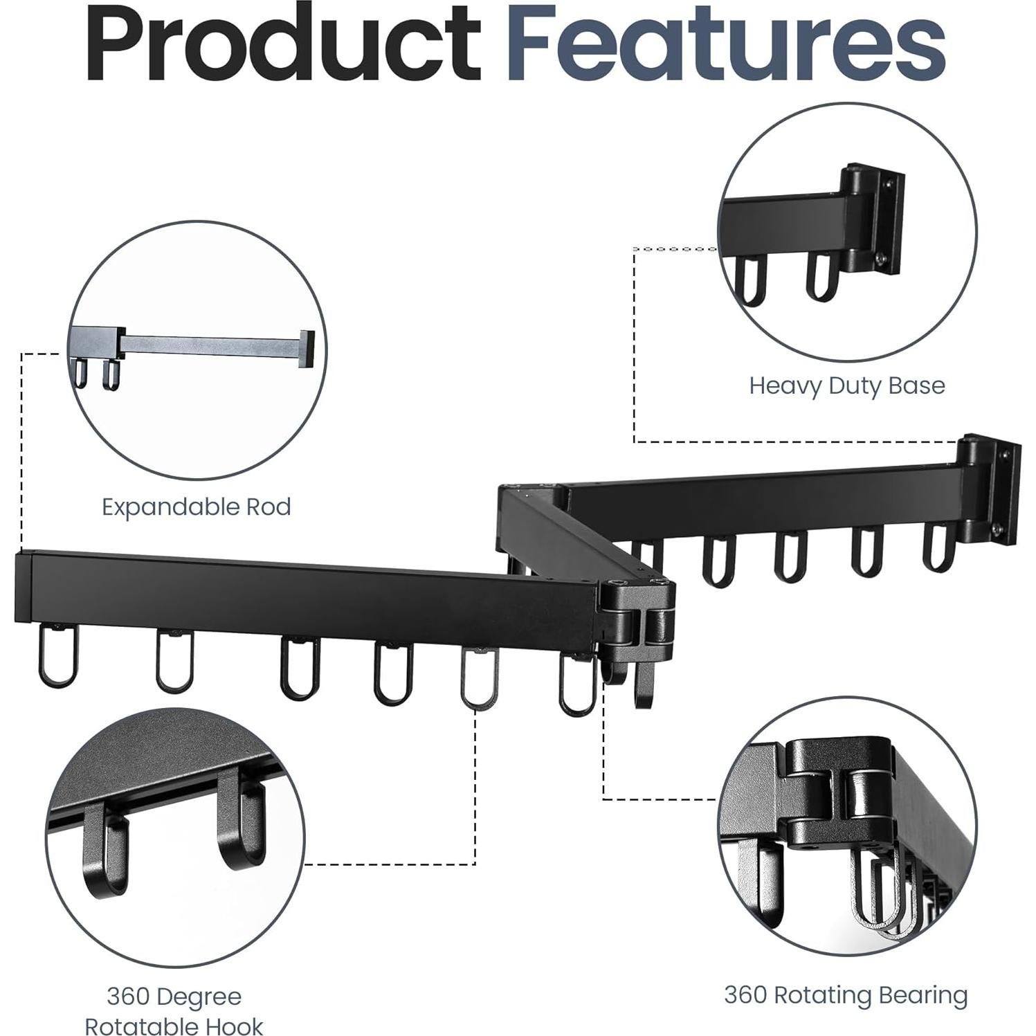 Perchero Plegable de Pared HappyHedz - 18 Ganchos, 90.72 kg