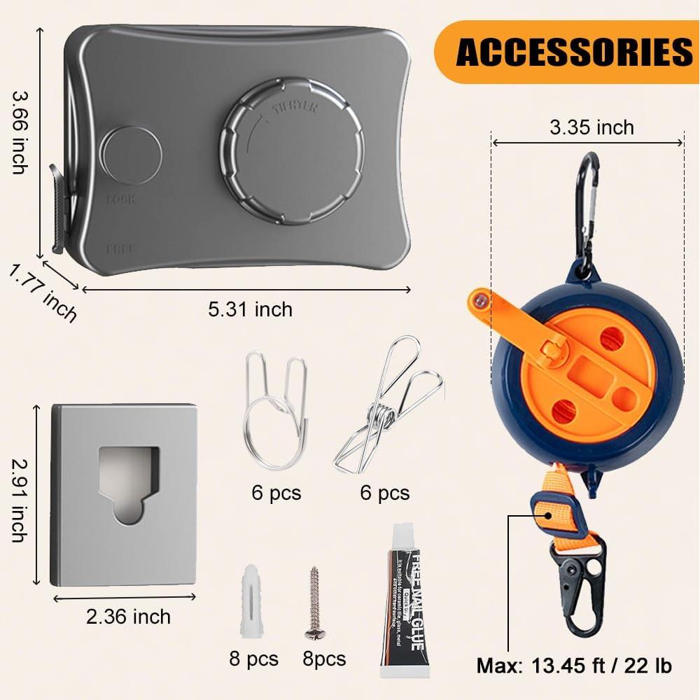 Cuerda de Ropa Retráctil YUKI 5.1m Alta Resistencia Gris