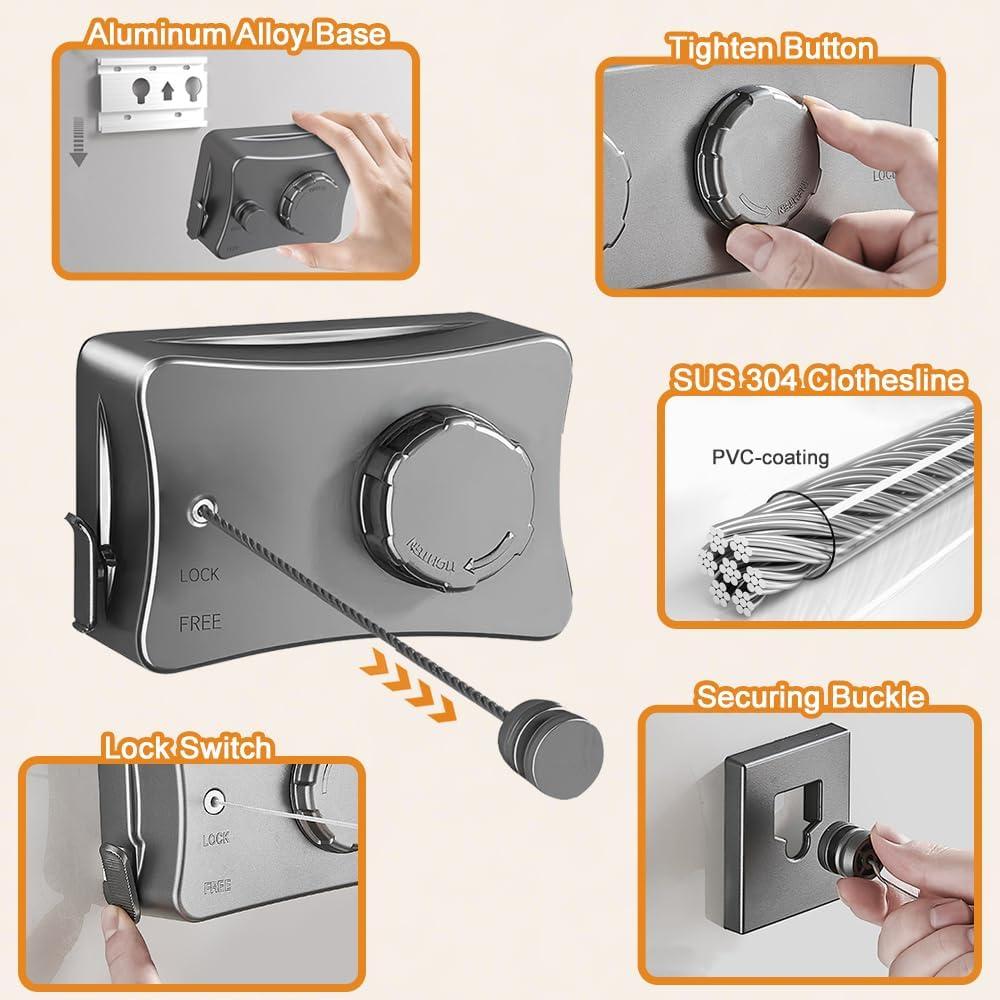 Cuerda de Ropa Retráctil YUKI 5.1m Alta Resistencia Gris