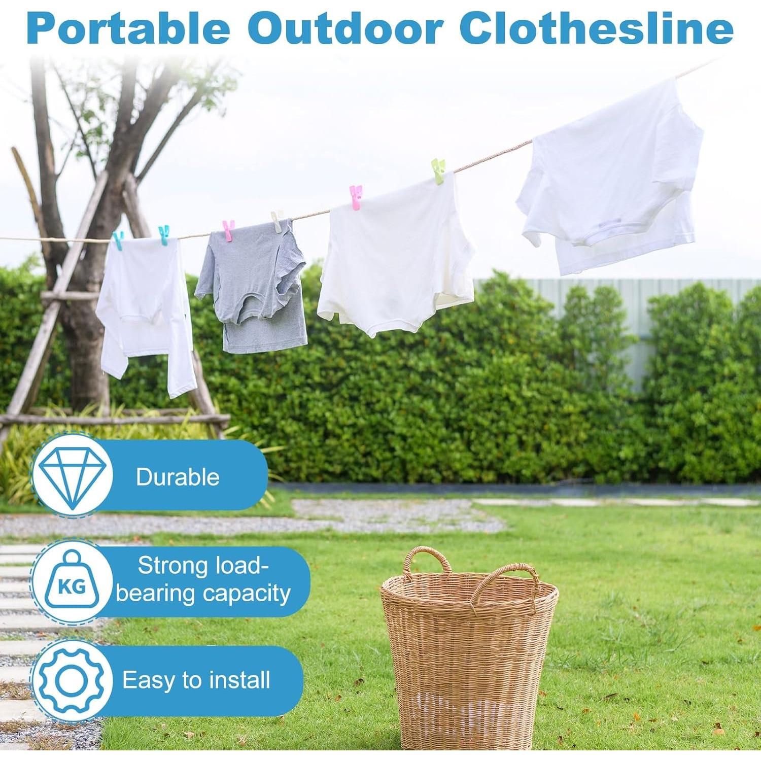 Cuerda de Ropa de Viaje uxcell 8m con Ganchos de Acero Inoxidable