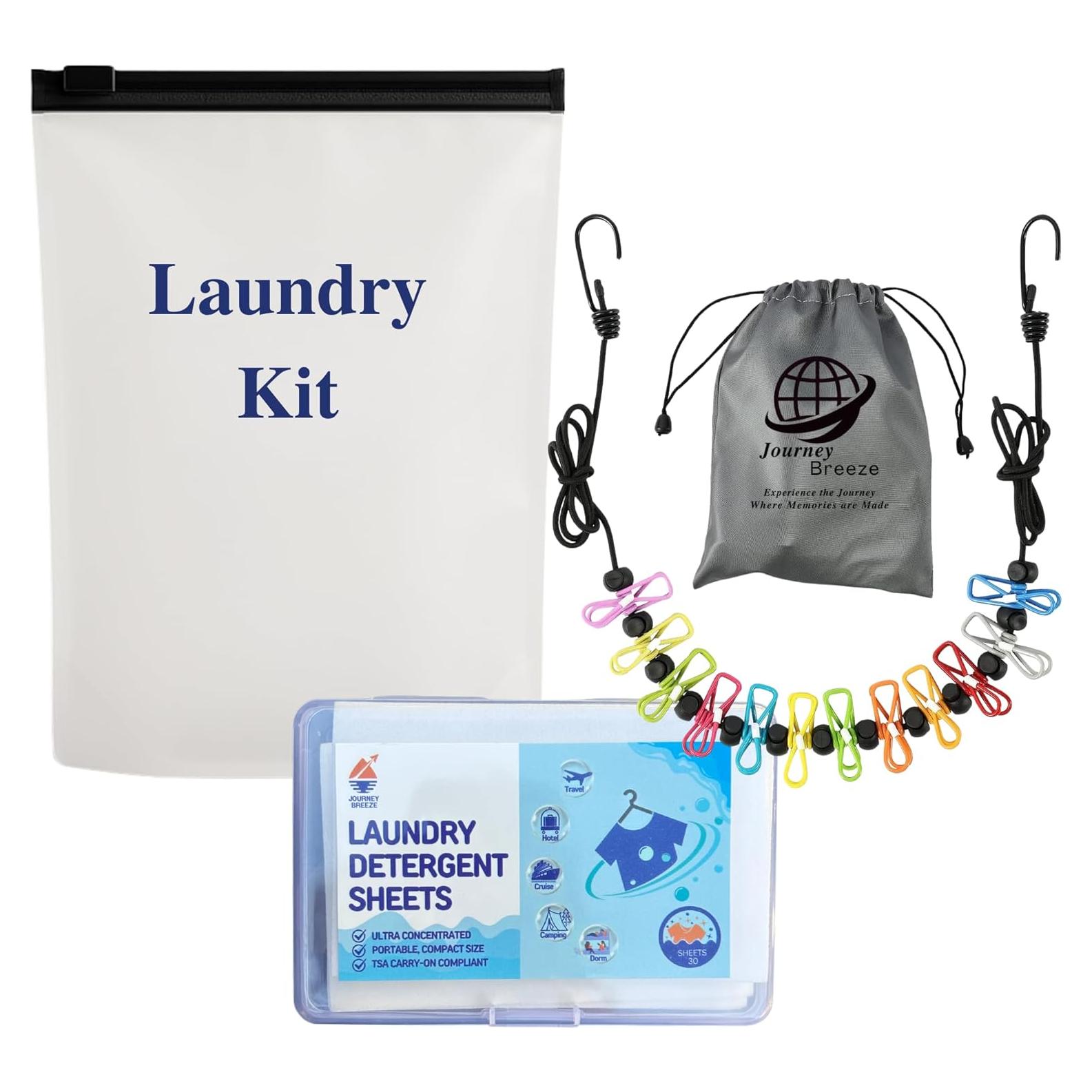 Kit de Lavandería de Viaje JBClear - Cuerda y 30 Hojas Detergente