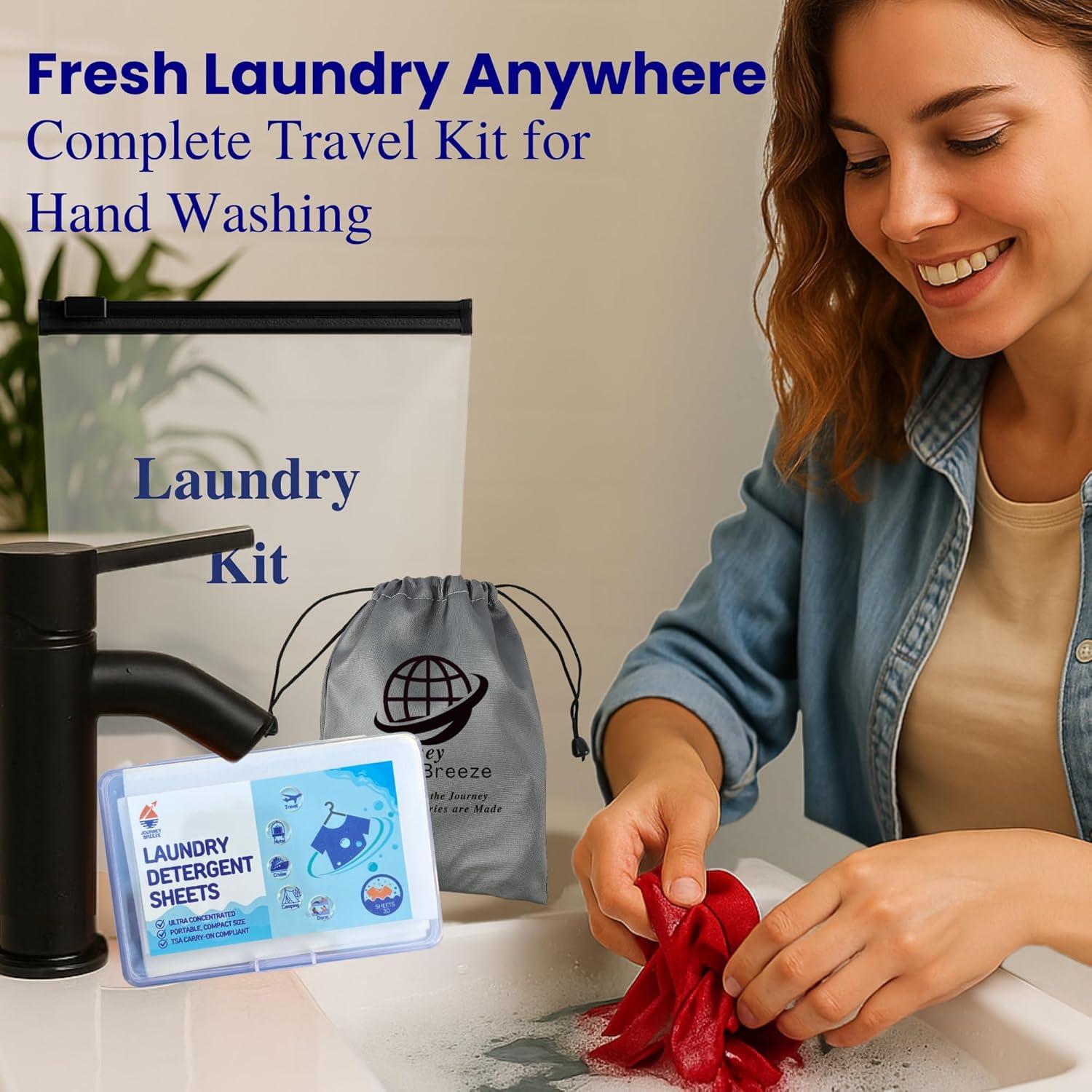 Kit de Lavandería de Viaje JBClear - Cuerda y 30 Hojas Detergente