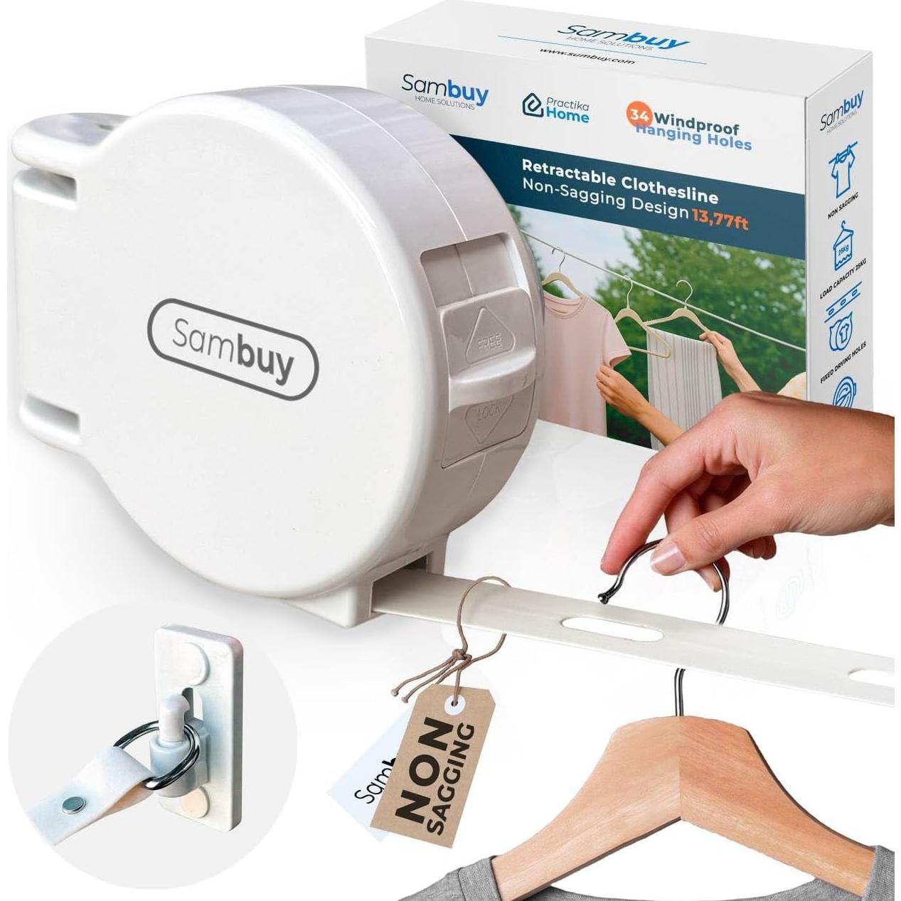 Cuerda Retráctil para Ropa Sambuy 4.2 m 25.4 kg Carga Pesada