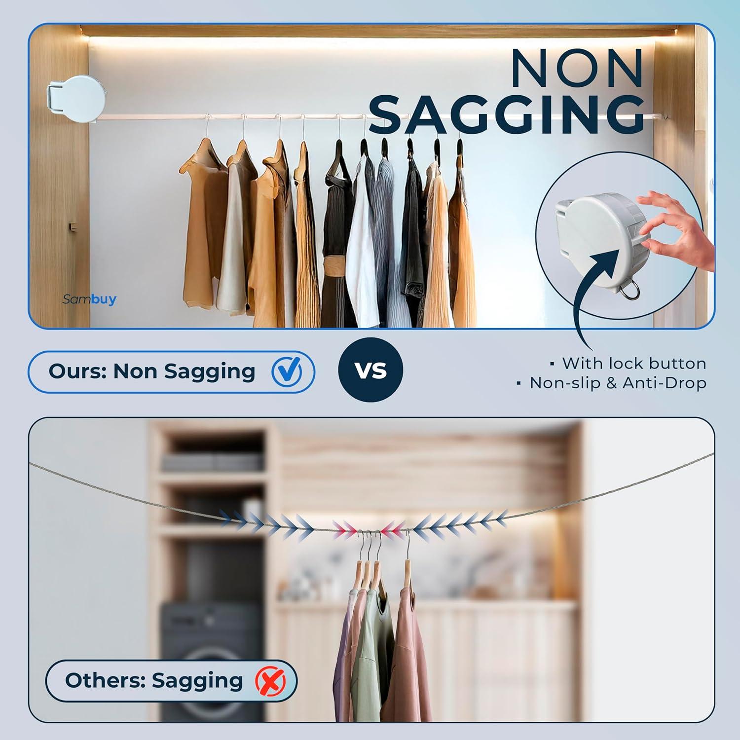 Cuerda Retráctil para Ropa Sambuy 4.2 m 25.4 kg Carga Pesada