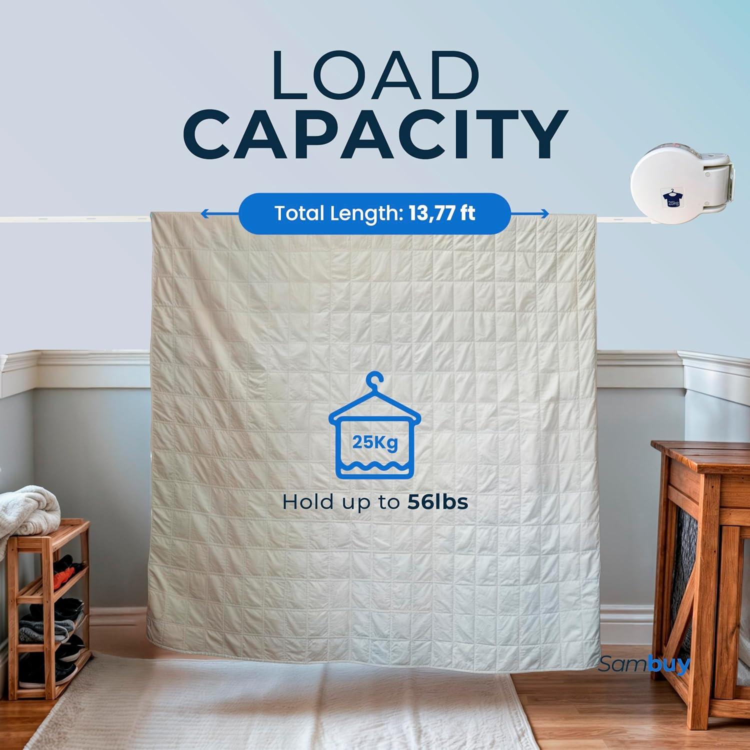 Cuerda Retráctil para Ropa Sambuy 4.2 m 25.4 kg Carga Pesada