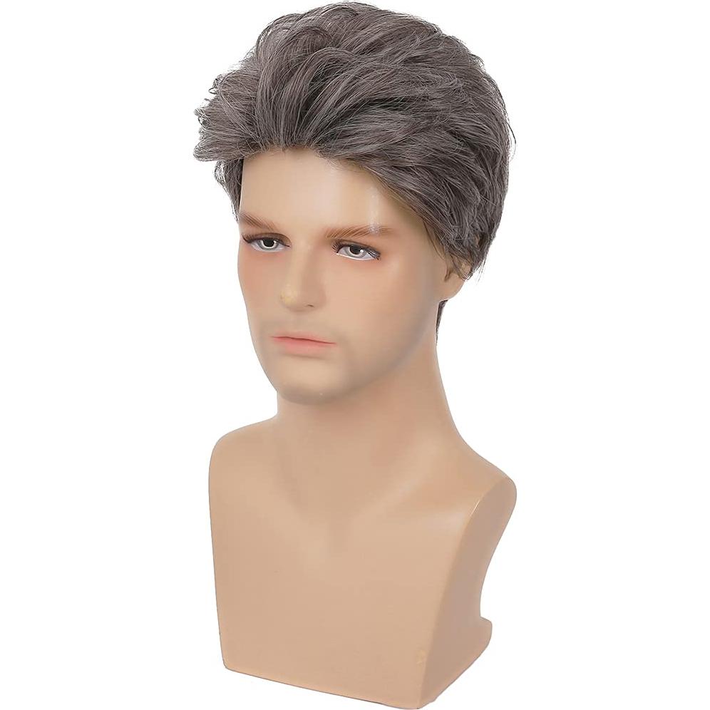 Peluca corta para hombres Baruisi marrón y plata sintética