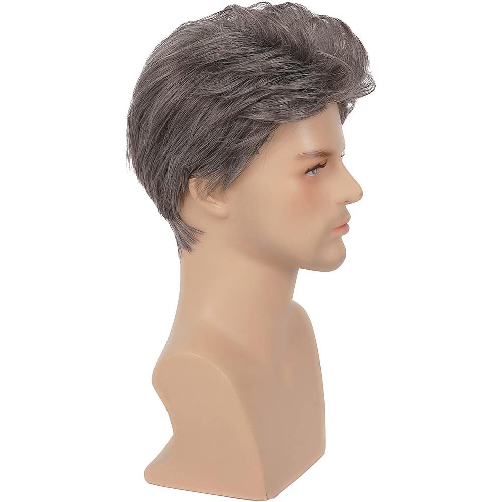 Peluca corta para hombres Baruisi marrón y plata sintética