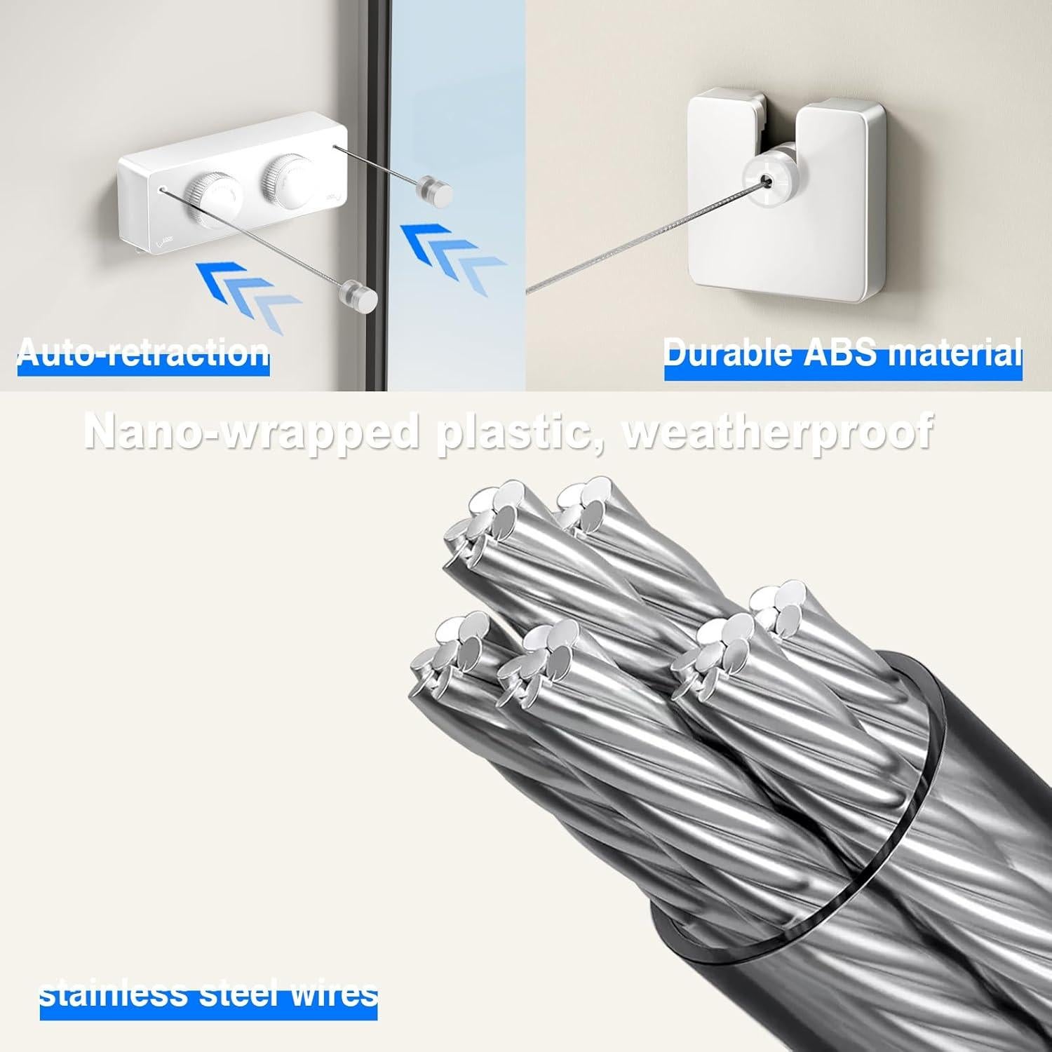 Cuerda de Ropa Retráctil Mustorn 4.2m Doble Alta Resistencia