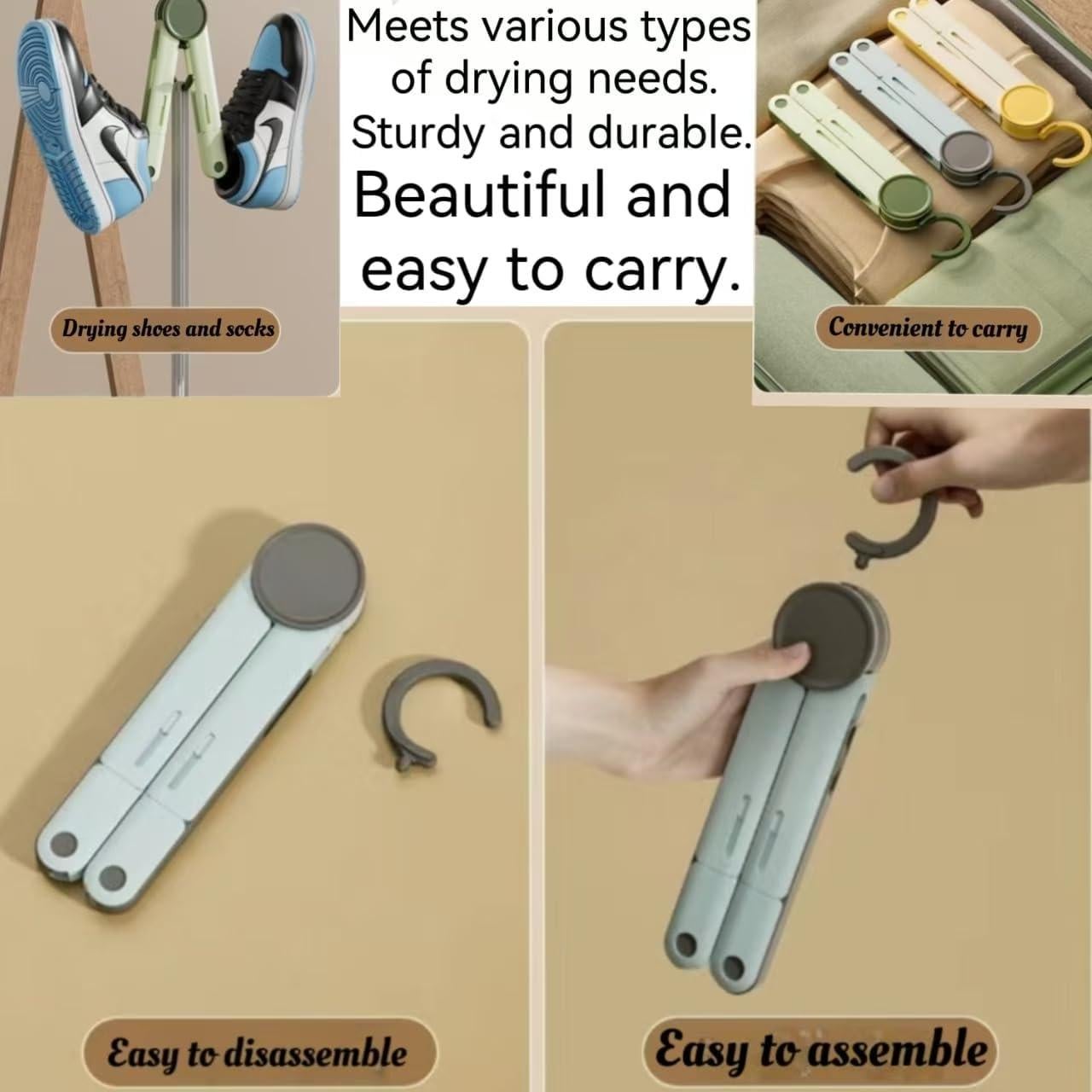 Perchas de Viaje Plegables YIMCABDG - 6 Perchas + Cuerda 10m