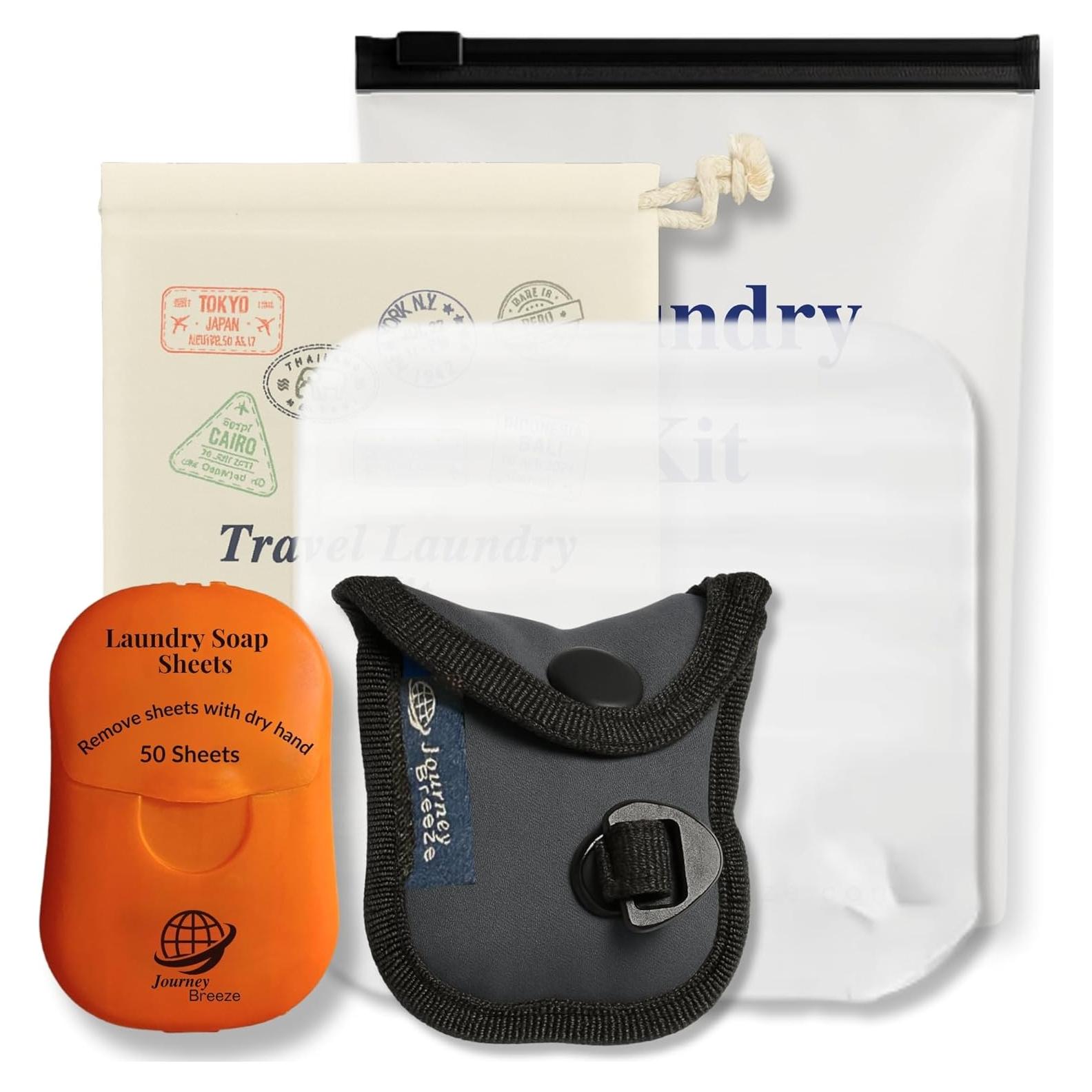 Kit de Lavandería de Viaje Journey Breeze - 50 Hojas, Cuerda y Tapón