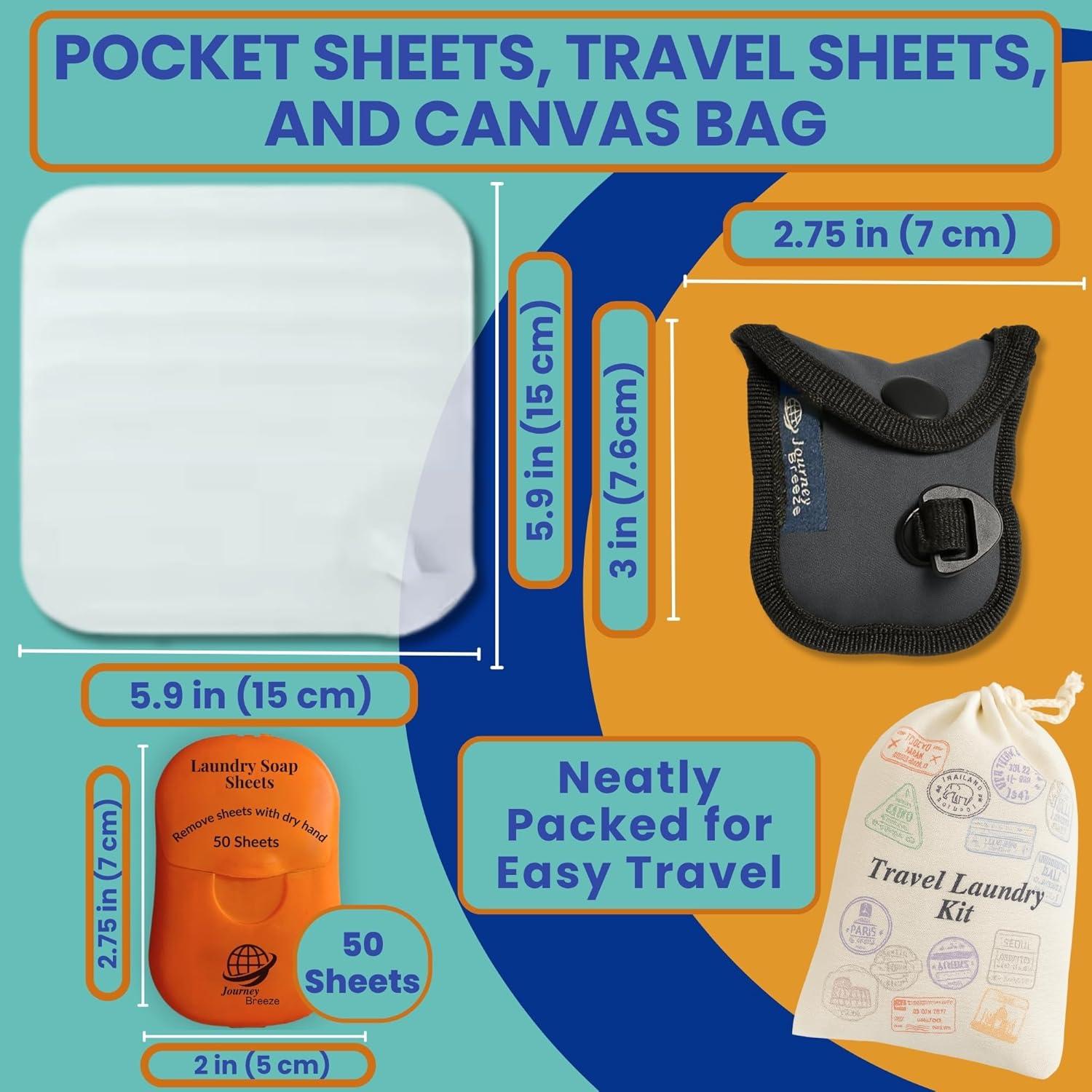 Kit de Lavandería de Viaje Journey Breeze - 50 Hojas, Cuerda y Tapón