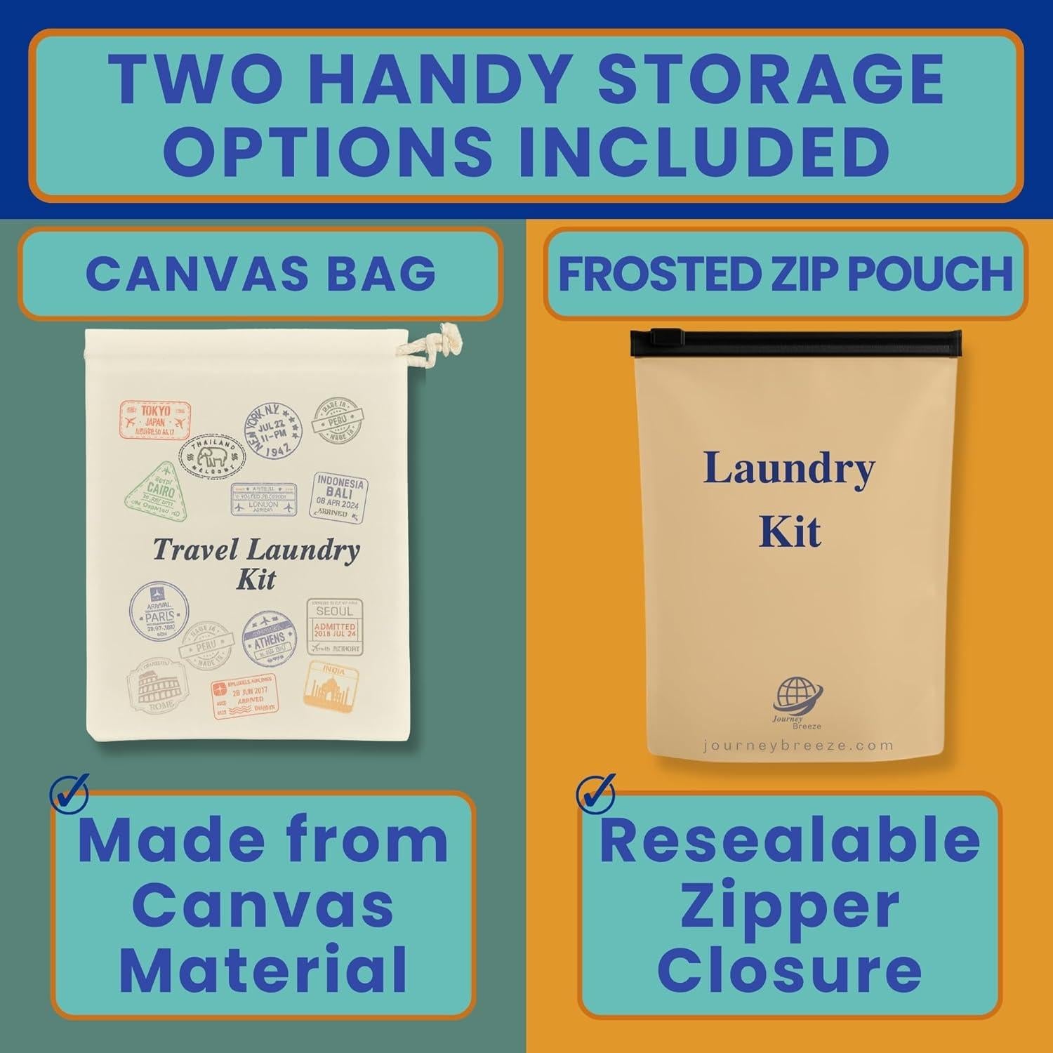 Kit de Lavandería de Viaje Journey Breeze - 50 Hojas, Cuerda y Tapón