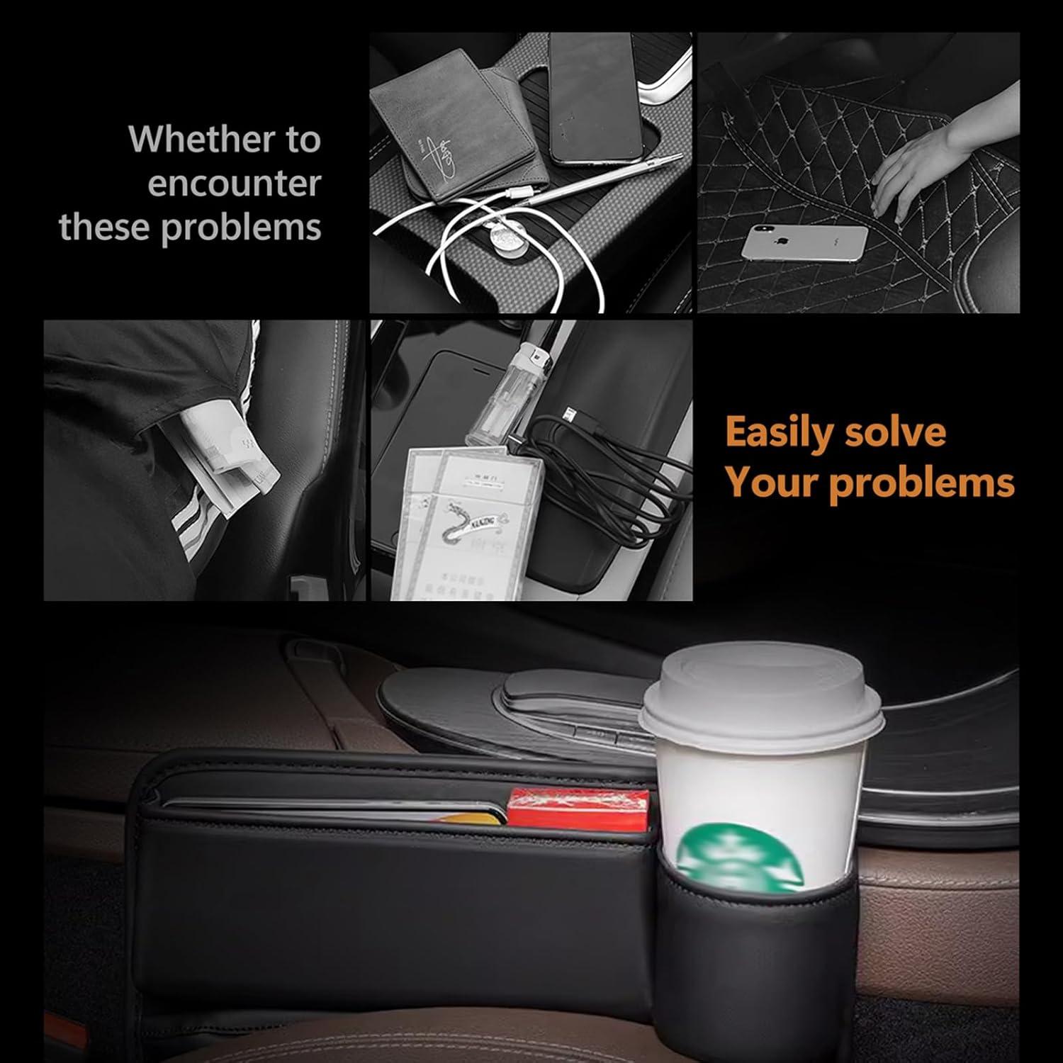 Organizador de Coche Yumfugu Cuero Negro Universal con Portavasos