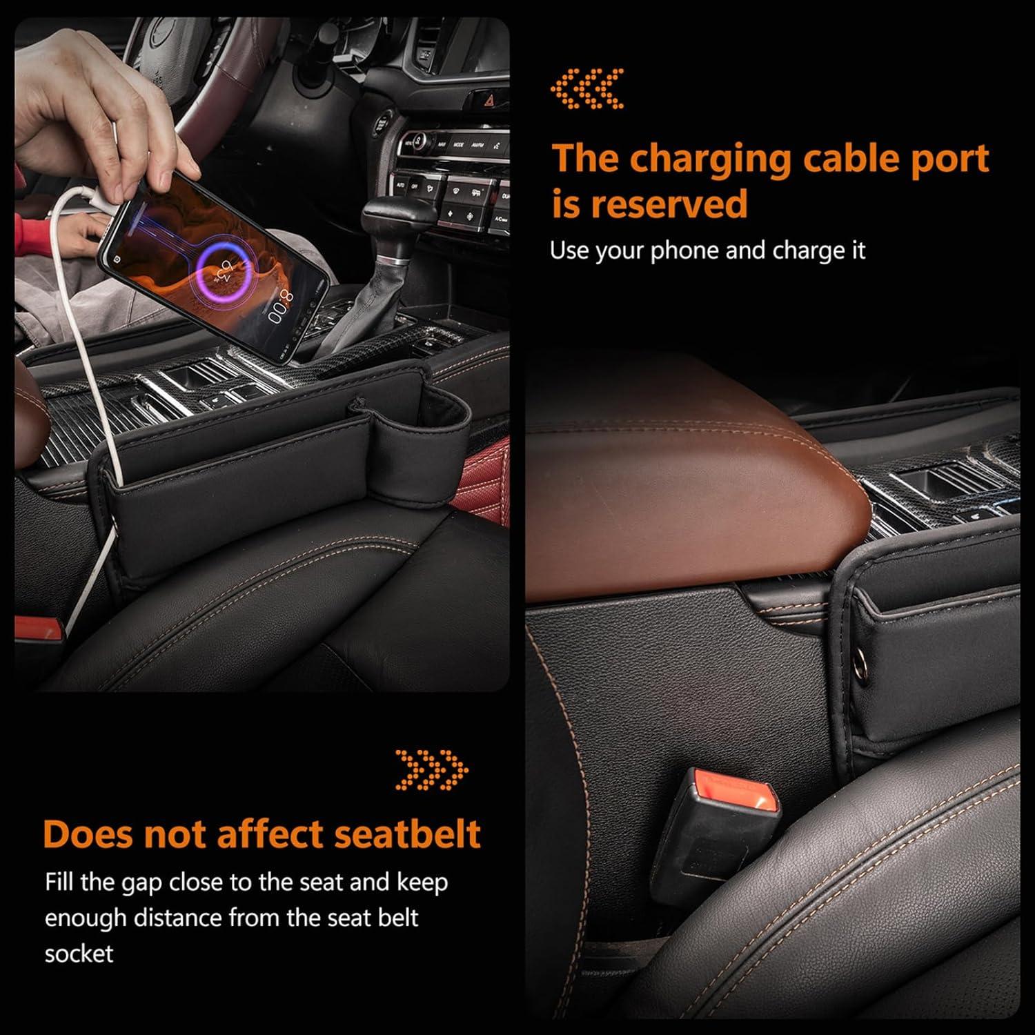 Organizador de Coche Yumfugu Cuero Negro Universal con Portavasos