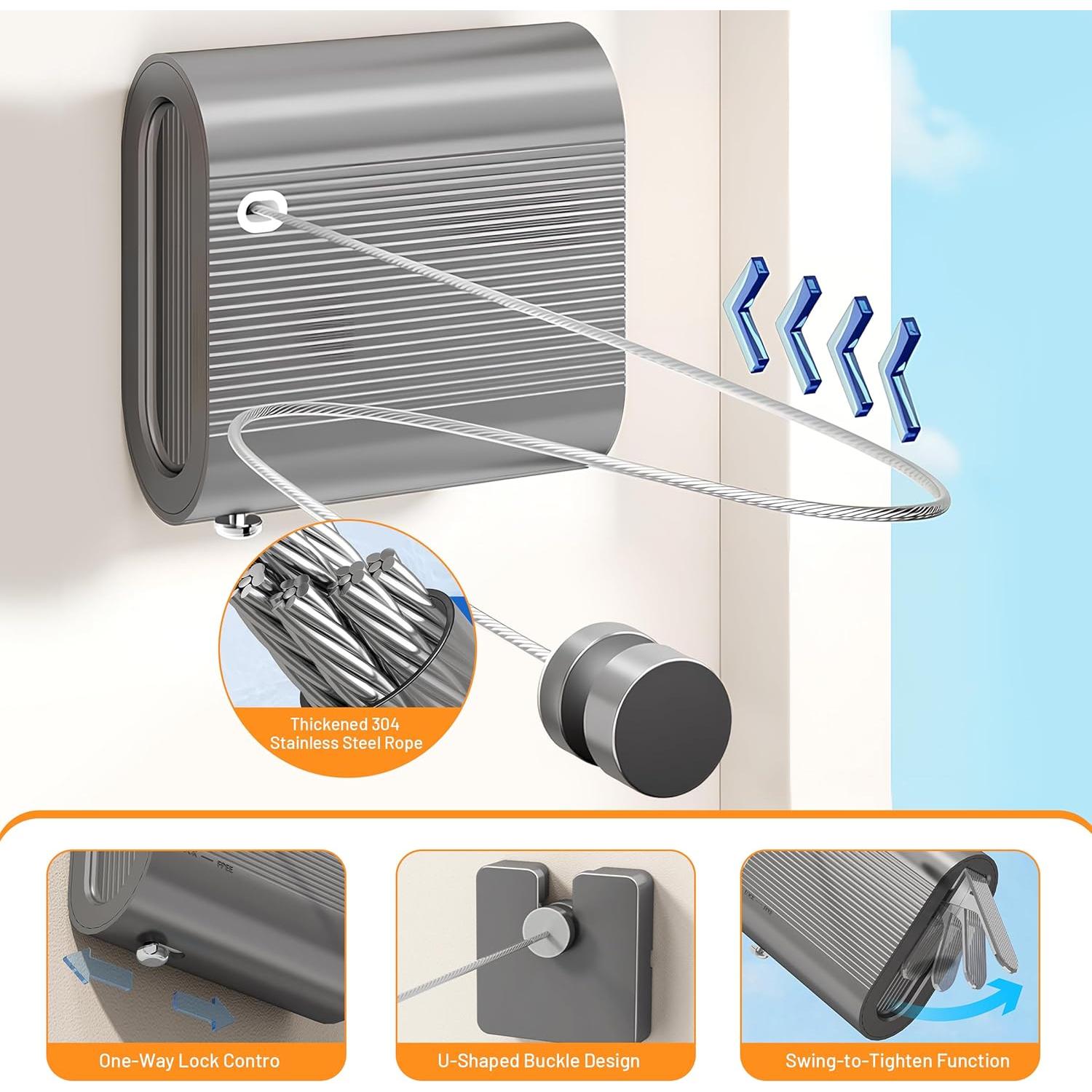 Cuerda de Ropa Retráctil Elecbee 4.2m Alta Resistencia