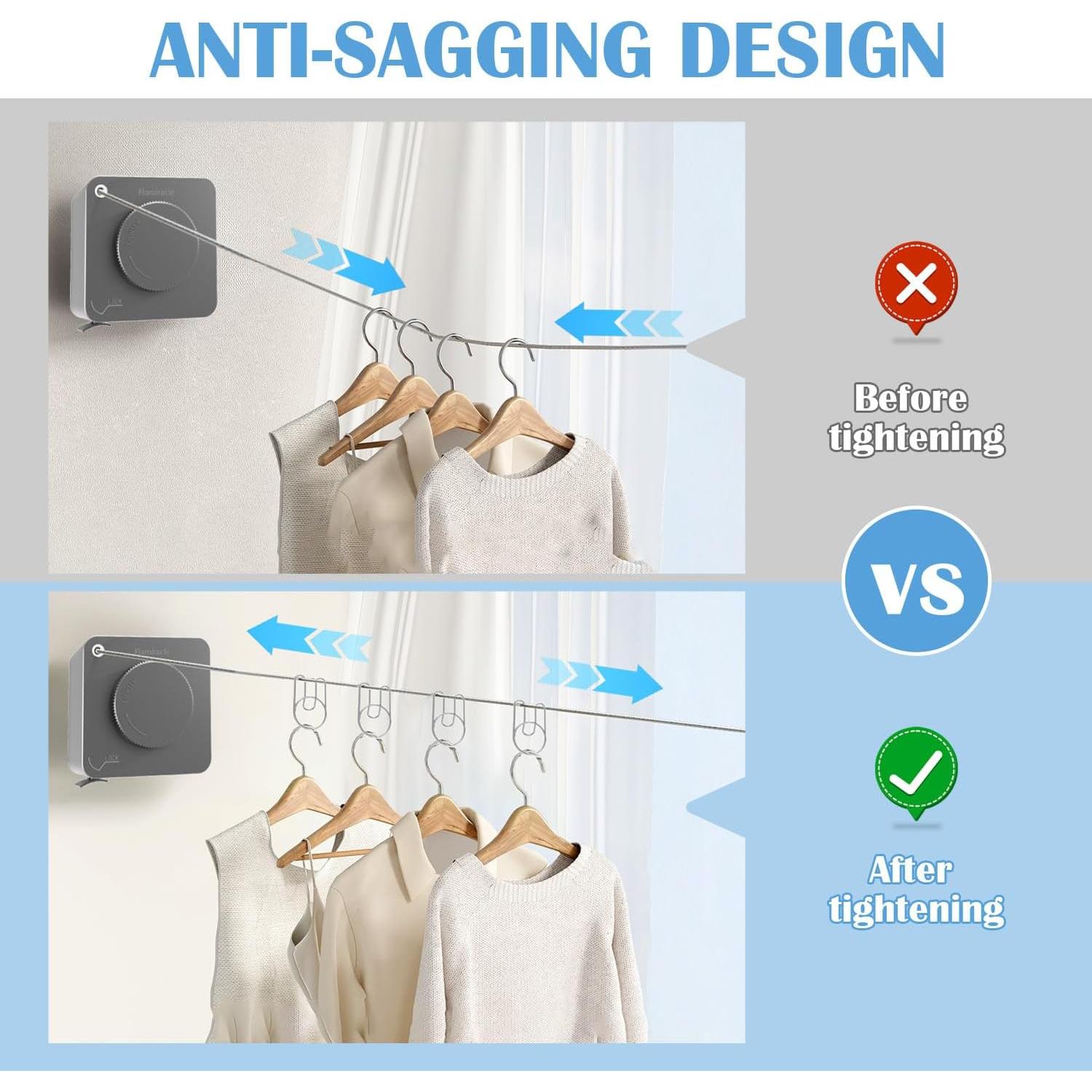 Cuerda de Ropa Retráctil Flamiracle 4.8m Gris Alta Resistencia