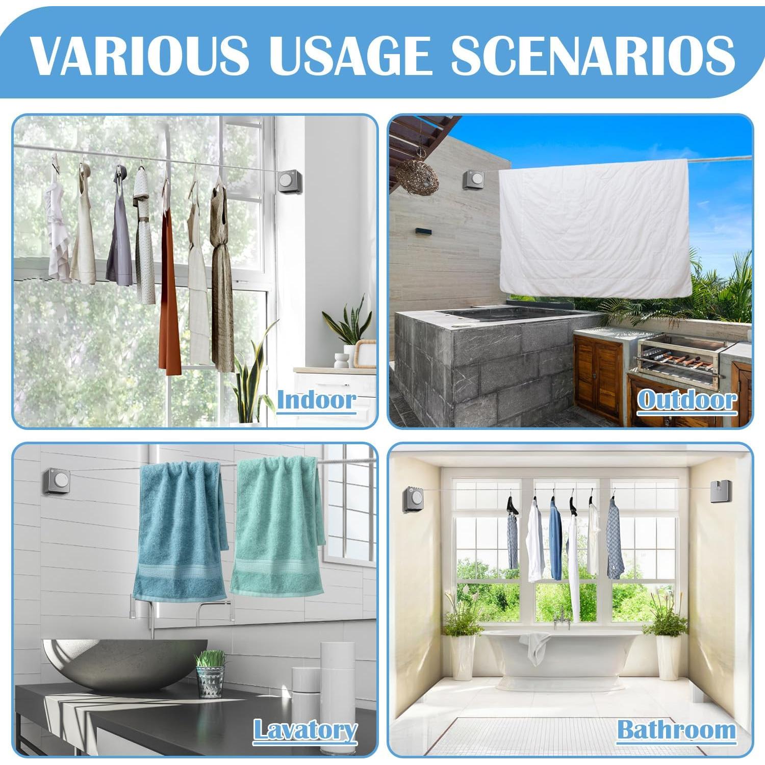 Cuerda de Ropa Retráctil Flamiracle 4.8m Gris Alta Resistencia