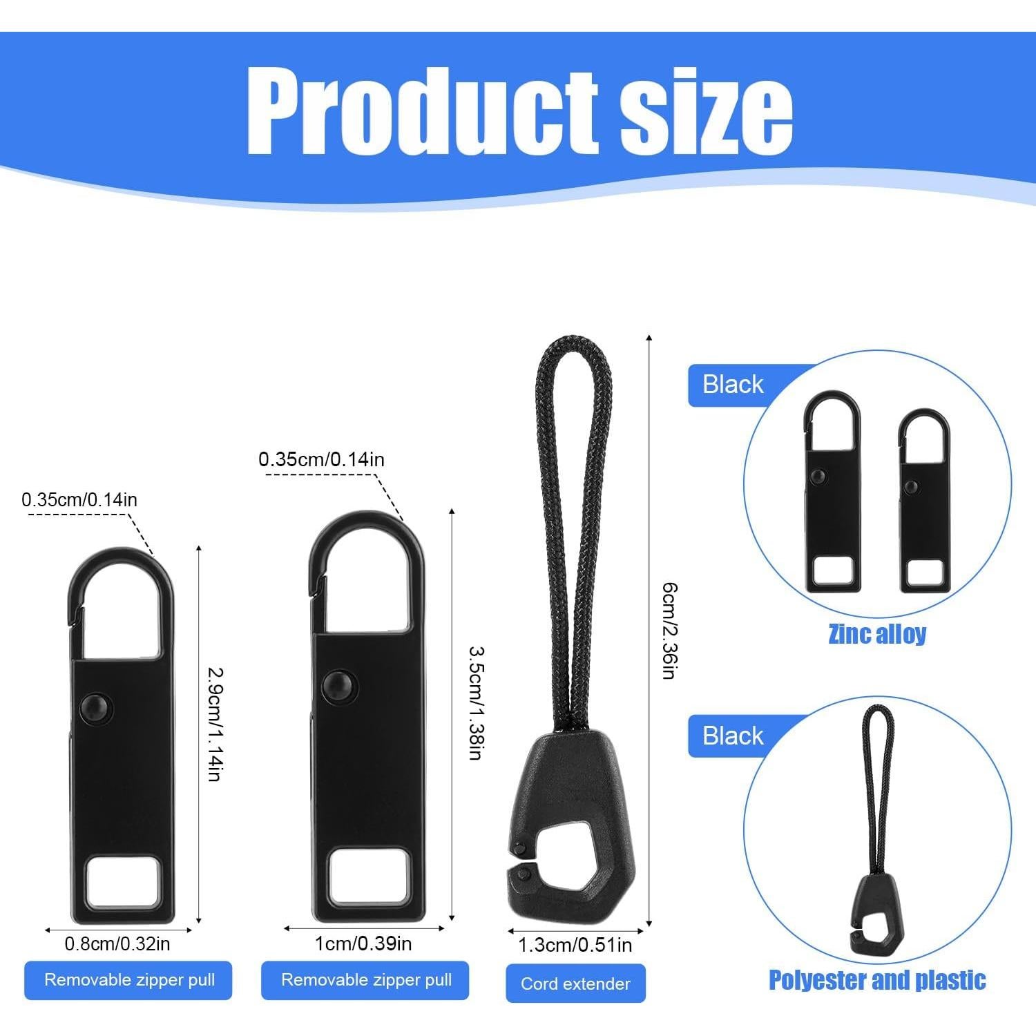 Kit de Reemplazo de Tiradores de Cremallera 8 Piezas Negro