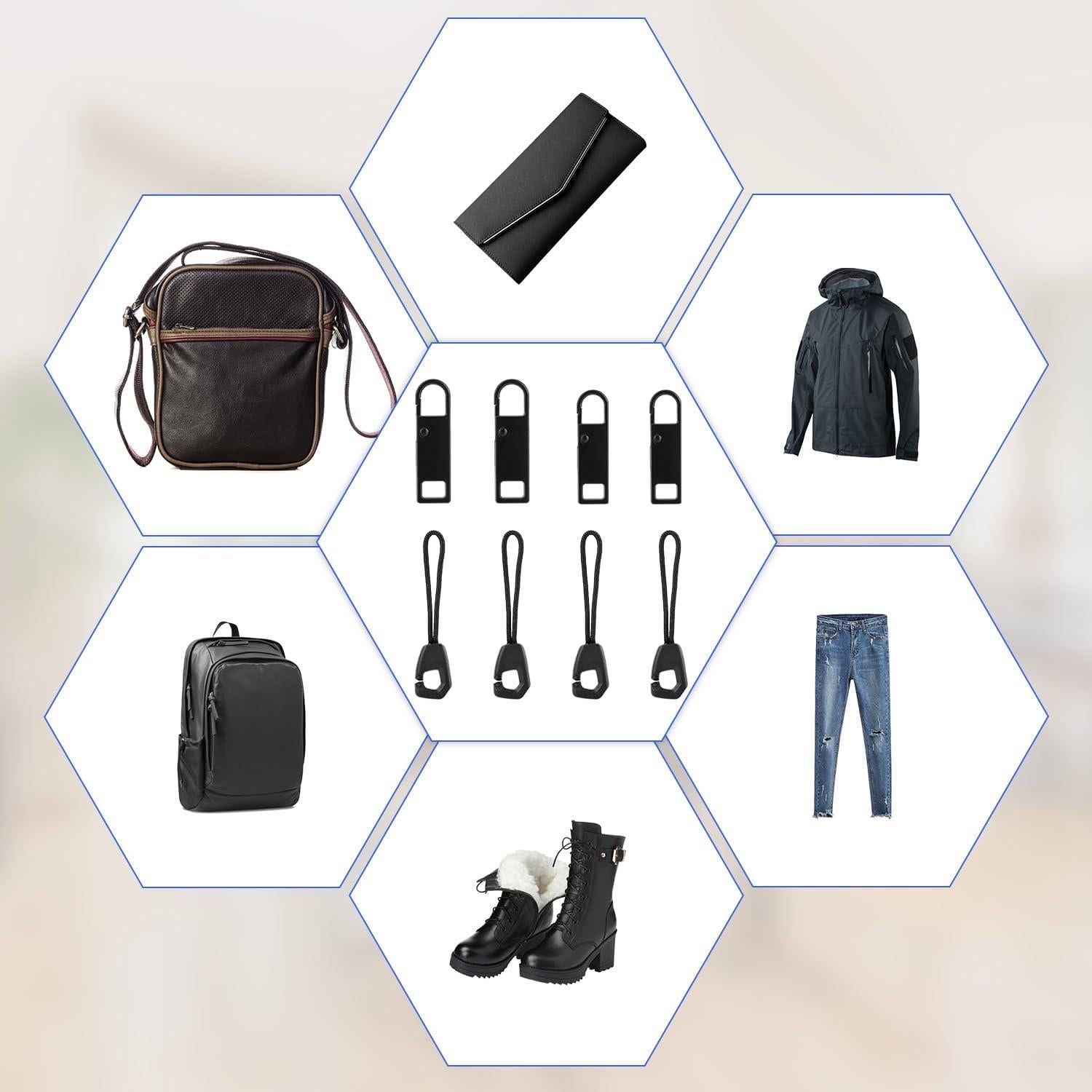 Kit de Reemplazo de Tiradores de Cremallera 8 Piezas Negro