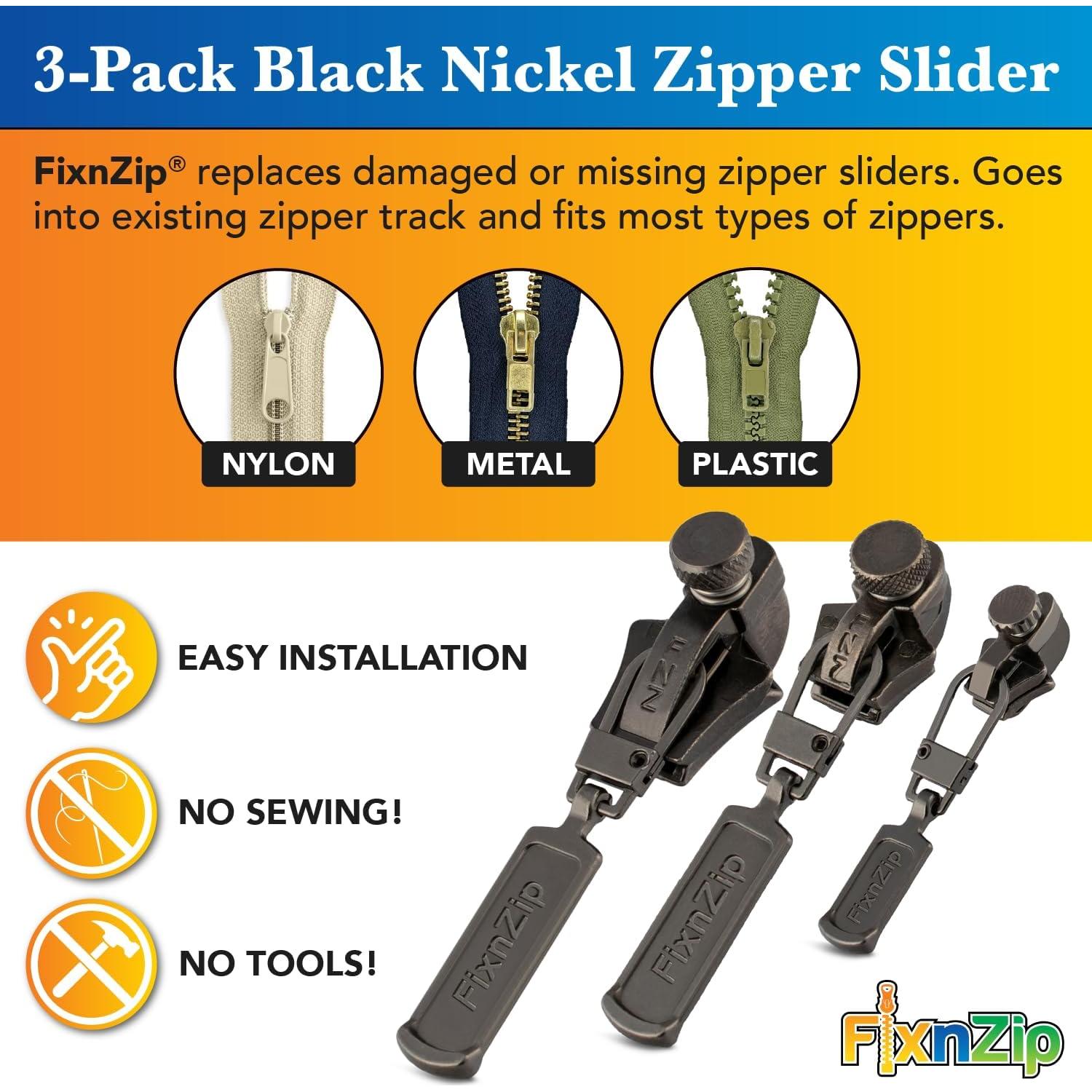 Kit de Reparación de Cremalleras FixnZip Niquel Negro 3 Pzs S,M,L