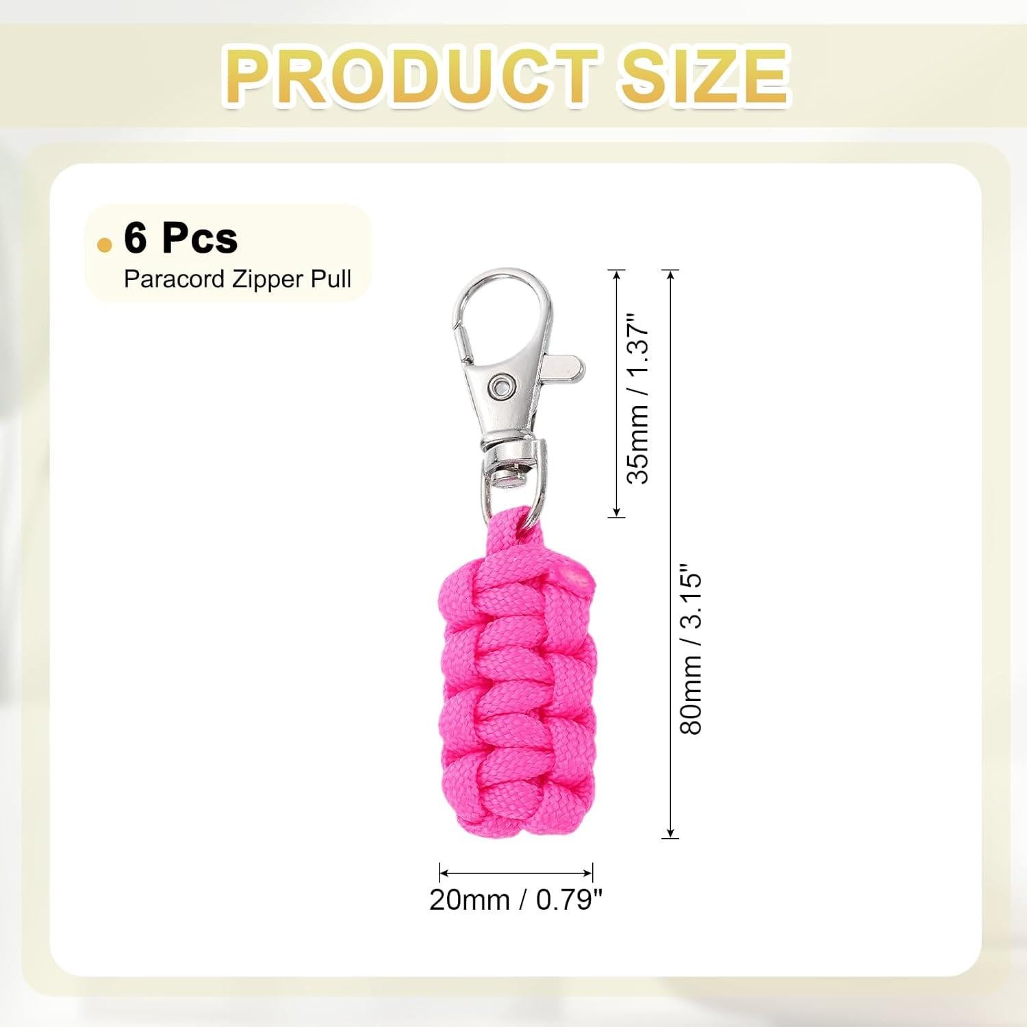 Tiradores de Cremallera Paracord YELARXI 80mm Rosa 6 Piezas