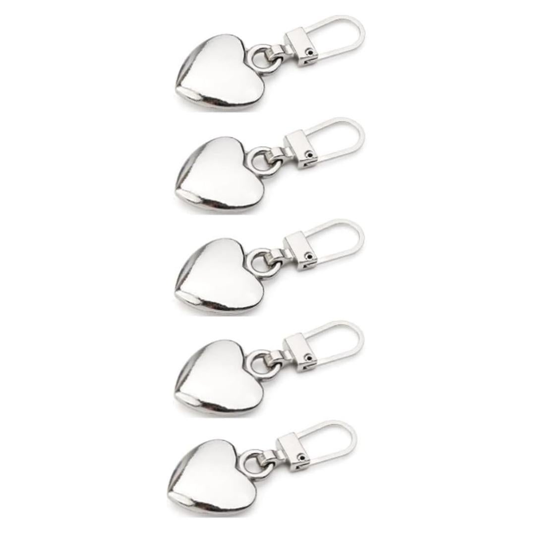 Tiradores de Cremallera Corazón Plateado Zenarao - 5 Piezas
