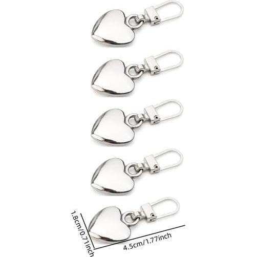 Tiradores de Cremallera Corazón Plateado Zenarao - 5 Piezas