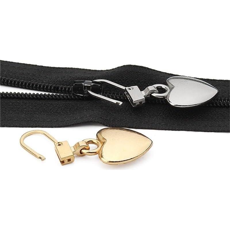 Tiradores de Cremallera Corazón Plateado Zenarao - 5 Piezas