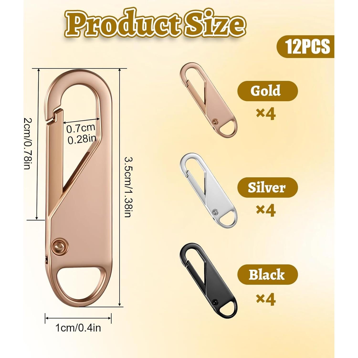 Juego de 12 tiradores de cremallera FdcZeyxior dorado, plateado y negro