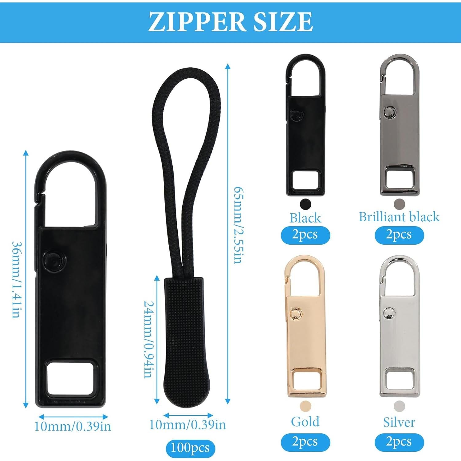 8 Tiradores de Cremallera Reemplazo Panthra con 100 Cuerdas