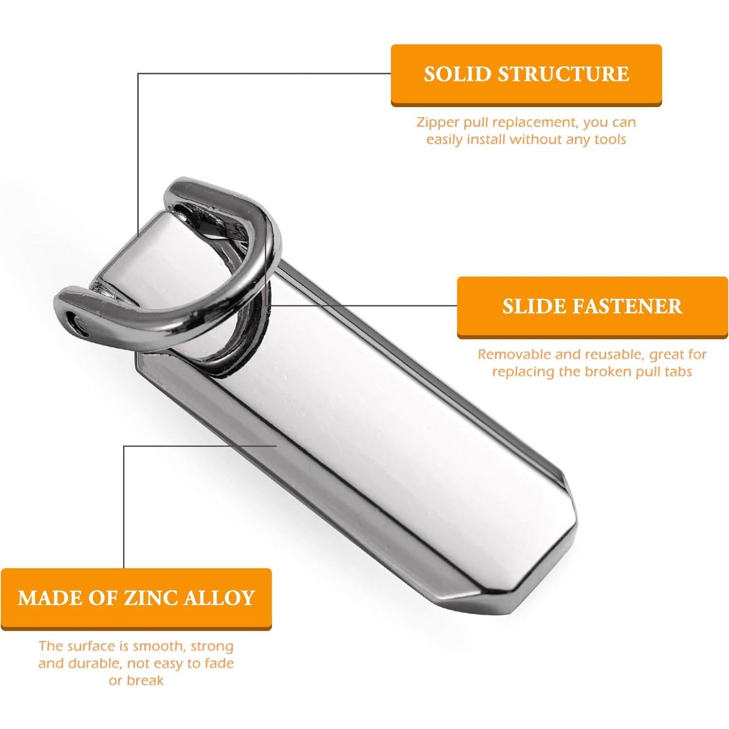 12 Tiradores de Cremallera Reemplazo EXCEART 2 Tamaños Zinc