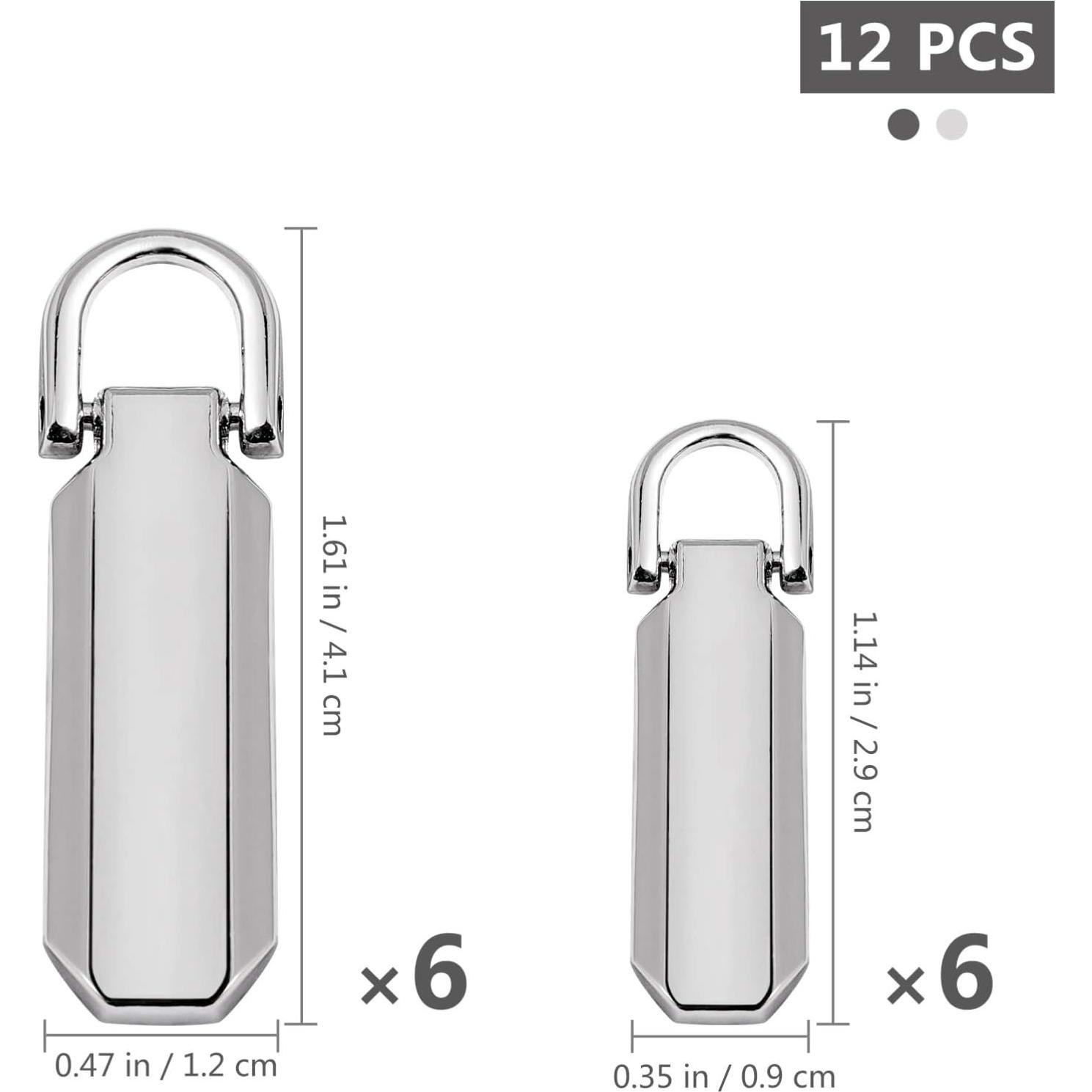 12 Tiradores de Cremallera Reemplazo EXCEART 2 Tamaños Zinc