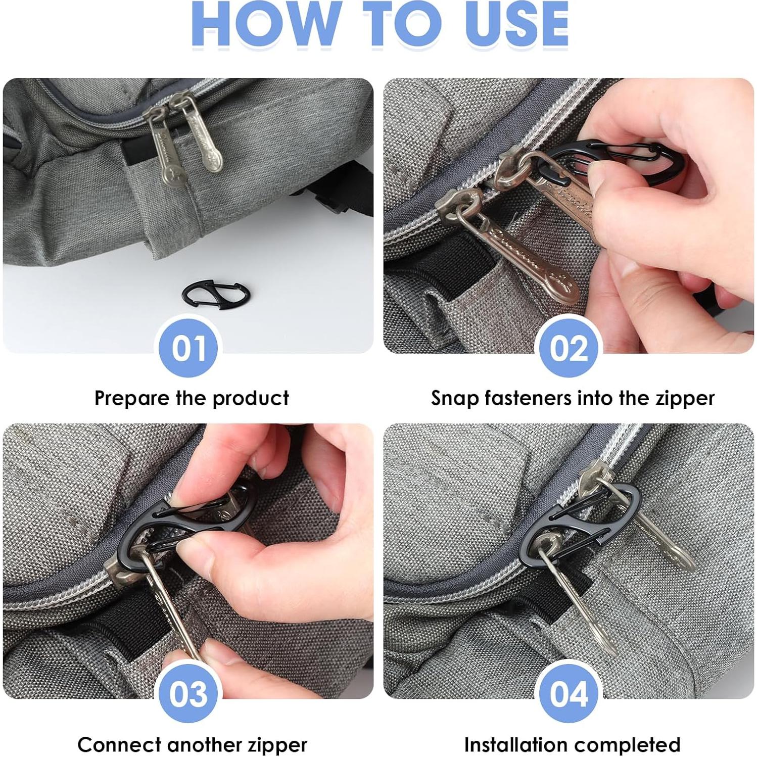 Clips de Cremallera Antirrobo MILAKE 20 Pcs Doble Apertura