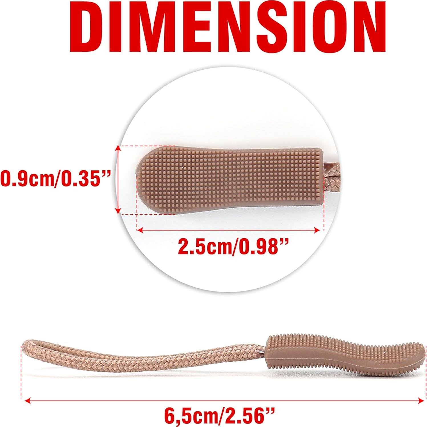 10 Tiradores de Cremallera Beige Badong - Cuerda de Nylon 65mm