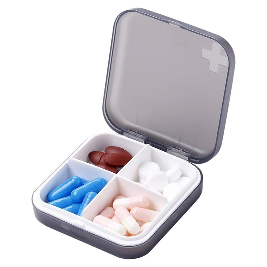 Organizador de Pastillas Portátil ZDQZC - Caja Compacta 4 Compartimentos Gris
